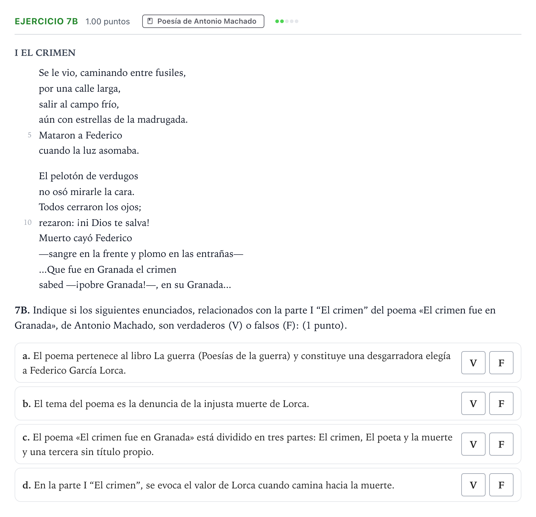 Enunciado: Ejercicio 7B · Lengua Castellana y Literatura II PAU País Vasco Extraordinaria 2022