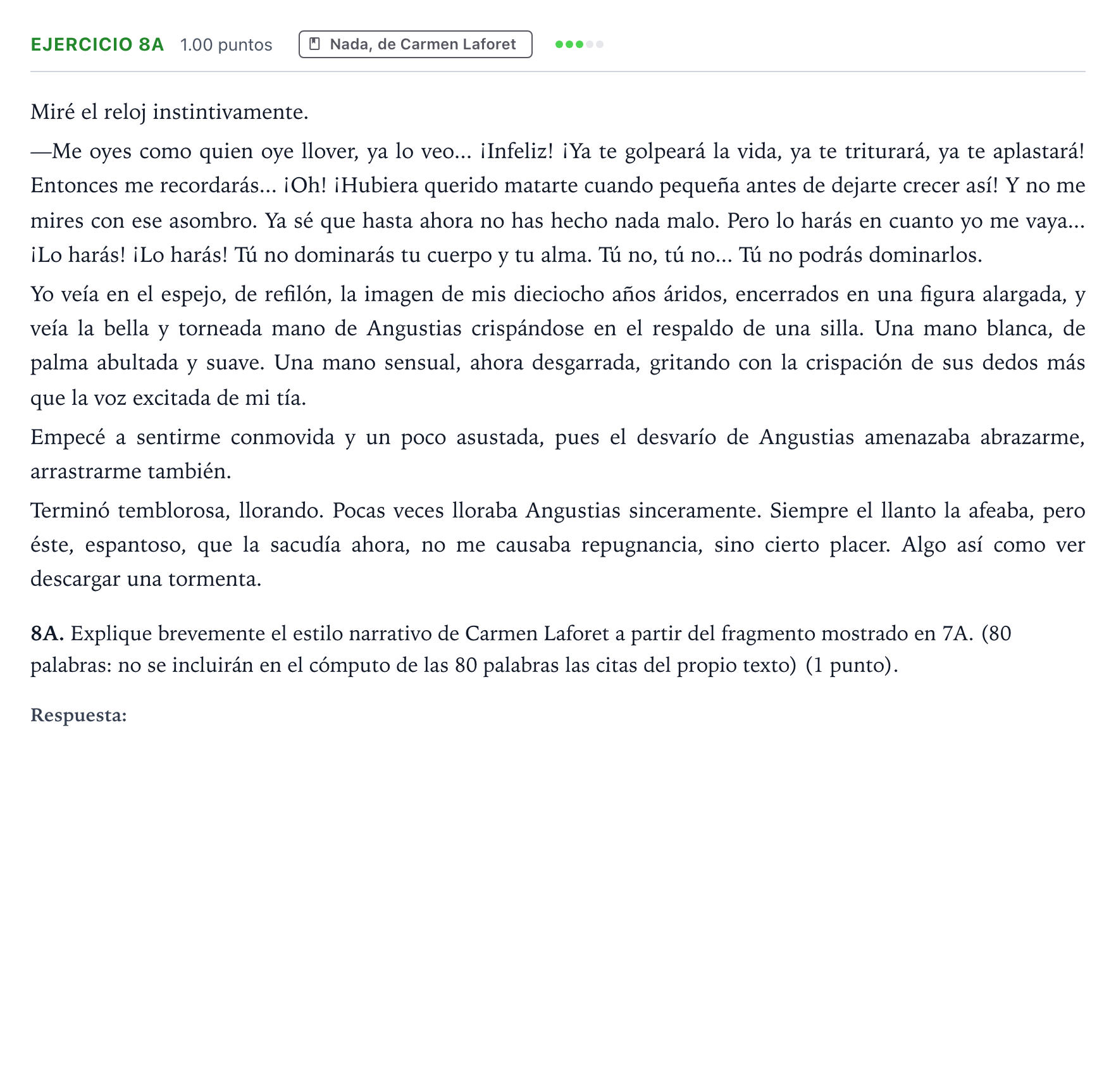Enunciado: Ejercicio 8A · Lengua Castellana y Literatura II PAU País Vasco Extraordinaria 2022