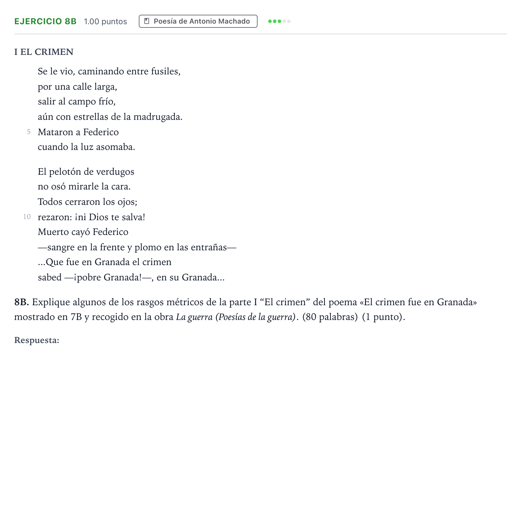 Enunciado: Ejercicio 8B · Lengua Castellana y Literatura II PAU País Vasco Extraordinaria 2022
