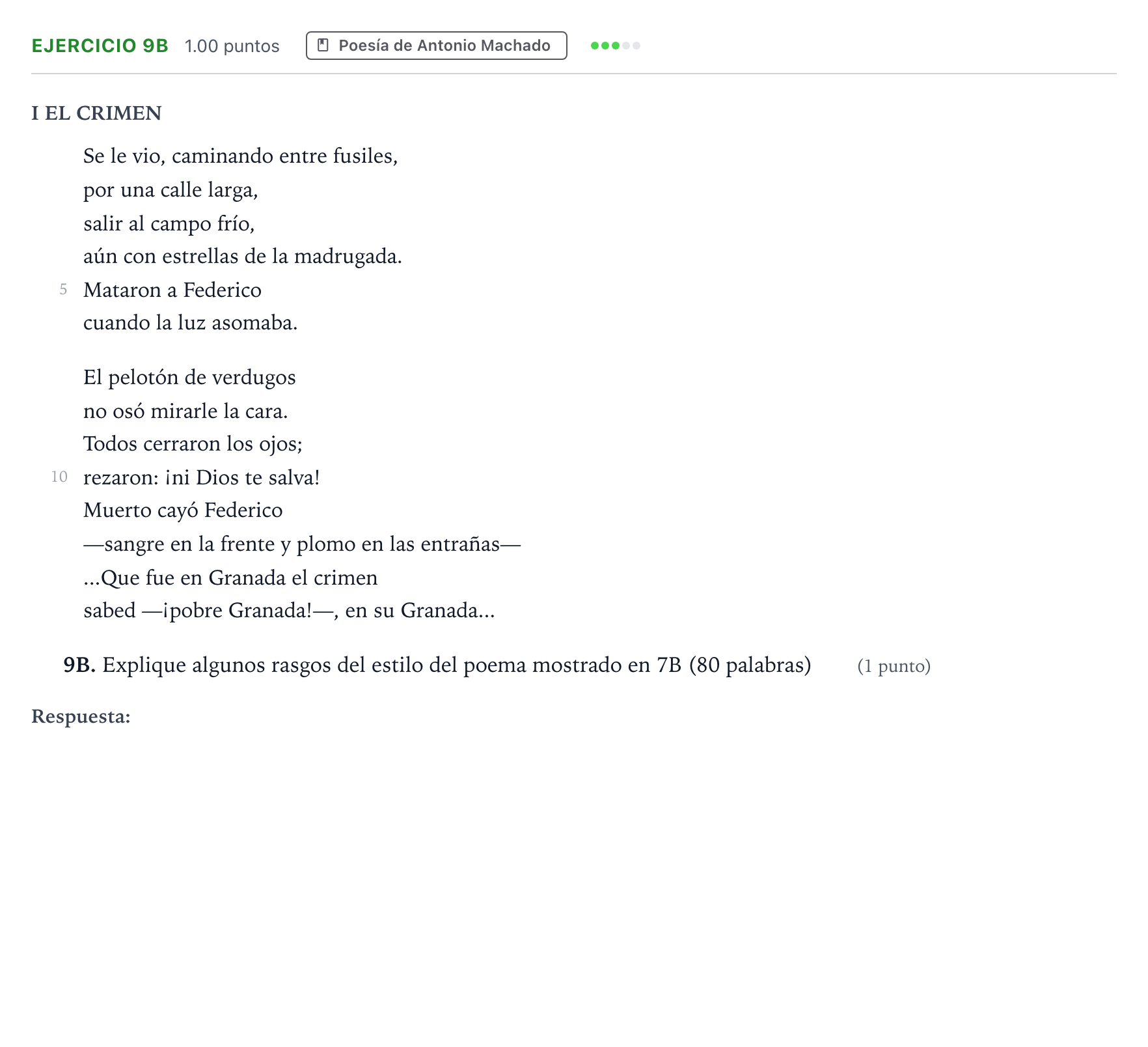 Enunciado: Ejercicio 9B · Lengua Castellana y Literatura II PAU País Vasco Extraordinaria 2022
