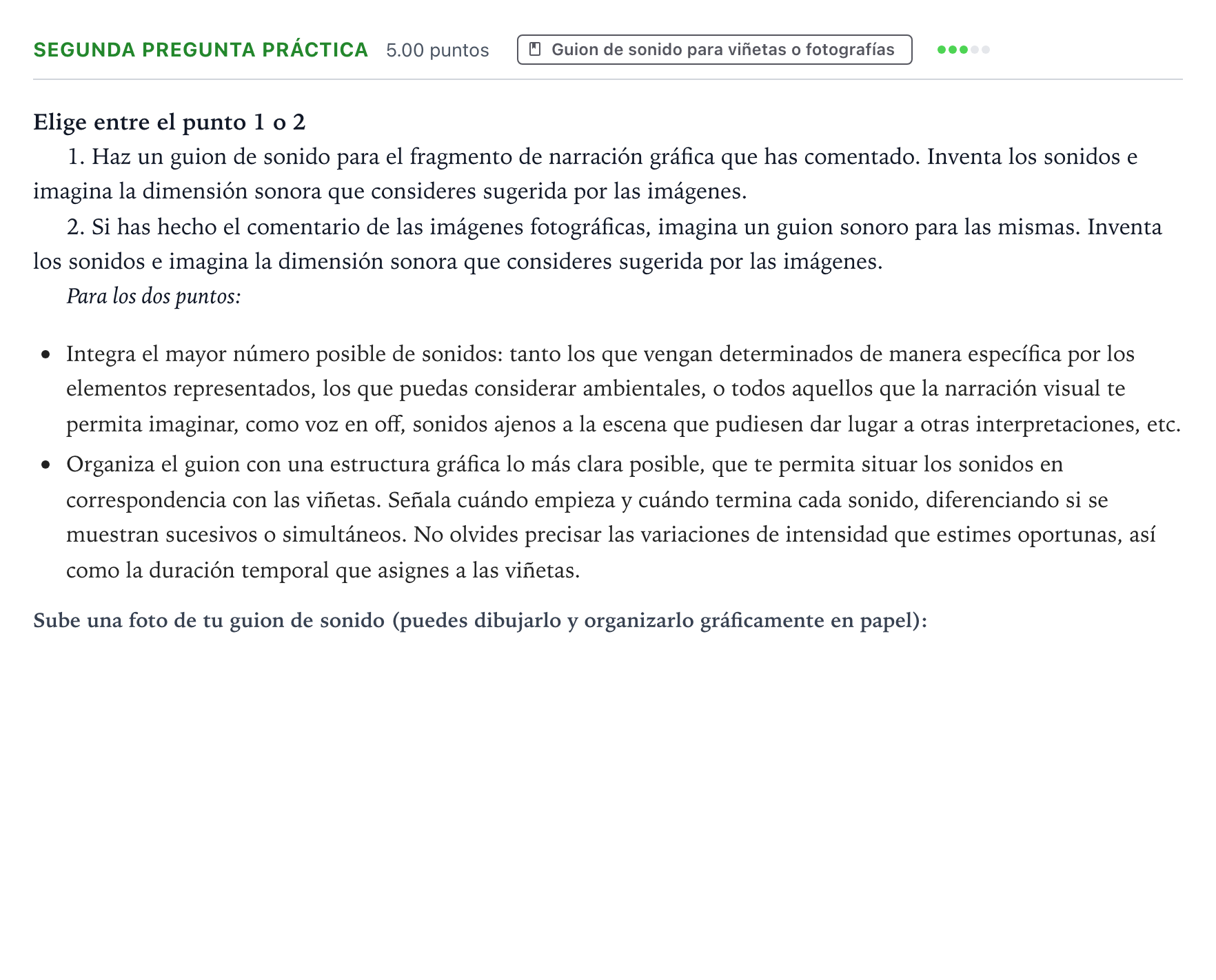 Enunciado: Ejercicio Segunda pregunta práctica · Cultura Audiovisual II PAU País Vasco Extraordinaria 2022