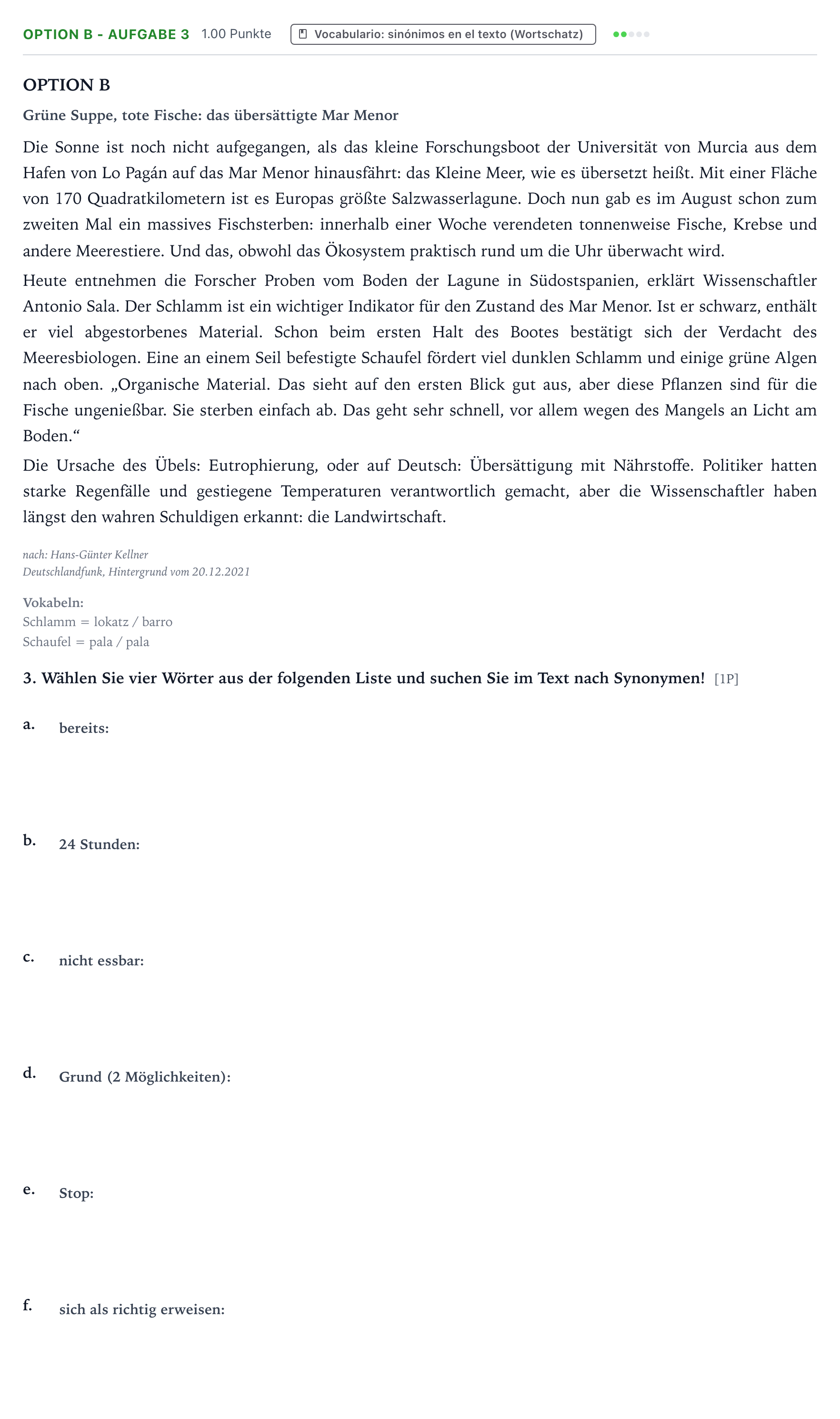 Enunciado: Ejercicio Option B - Aufgabe 3 · Alemán PAU País Vasco Ordinaria 2022