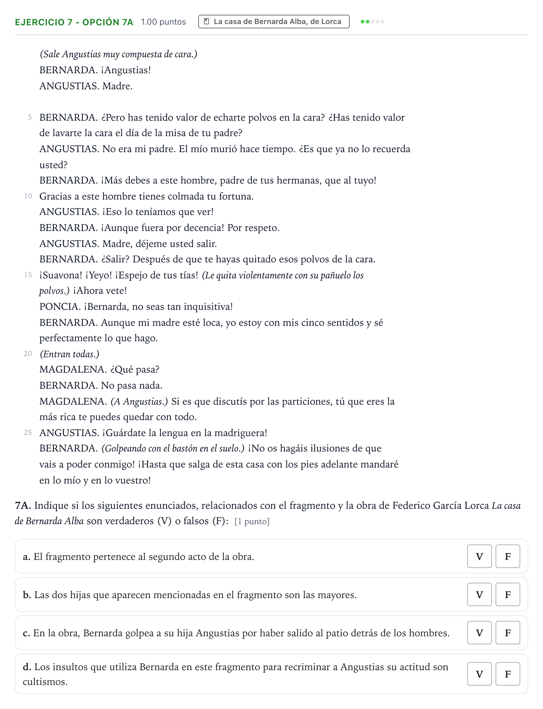 Enunciado: Ejercicio 7 - Opción 7A · Lengua Castellana y Literatura II PAU País Vasco Ordinaria 2022