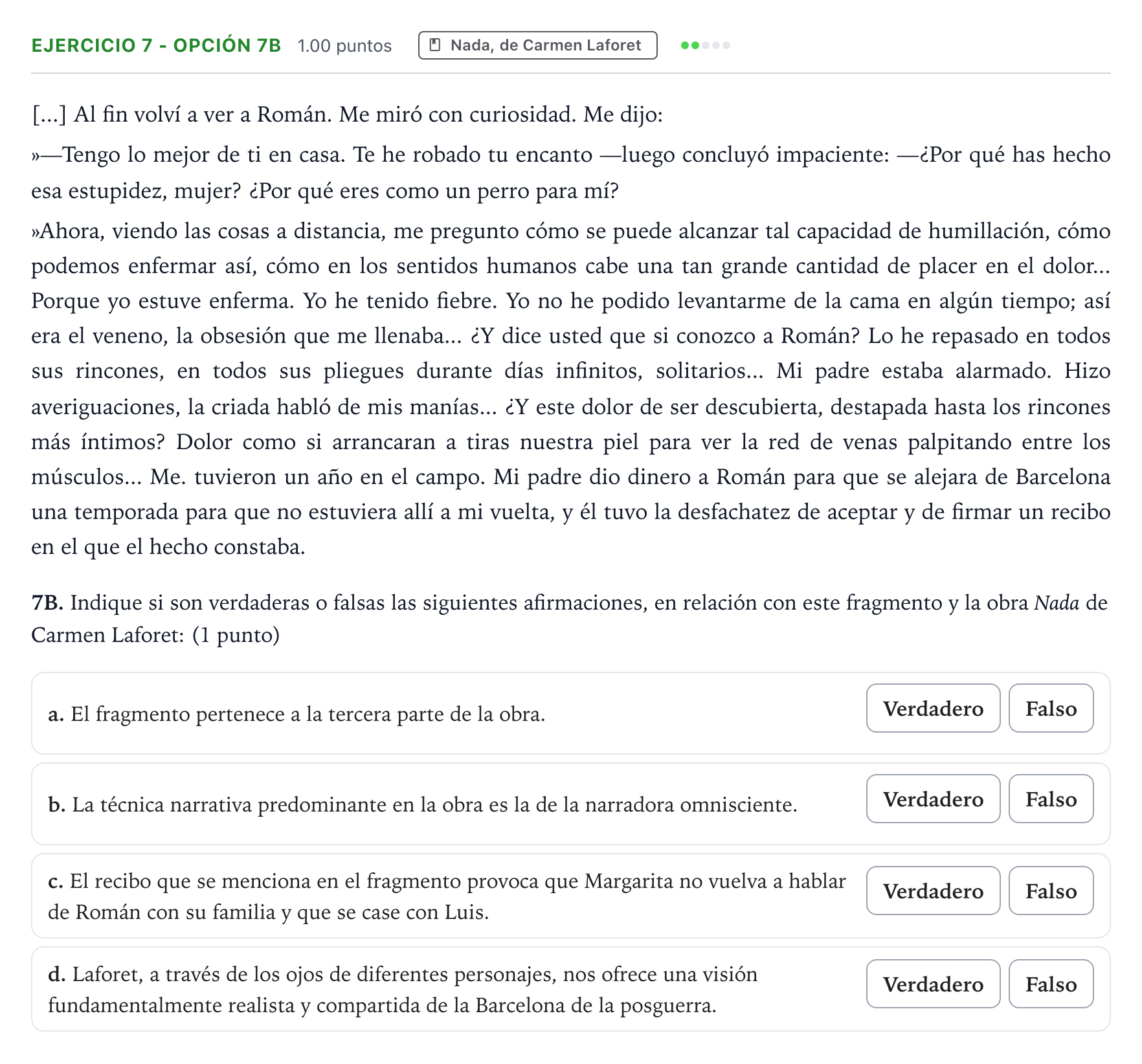 Enunciado: Ejercicio 7 - Opción 7B · Lengua Castellana y Literatura II PAU País Vasco Ordinaria 2022