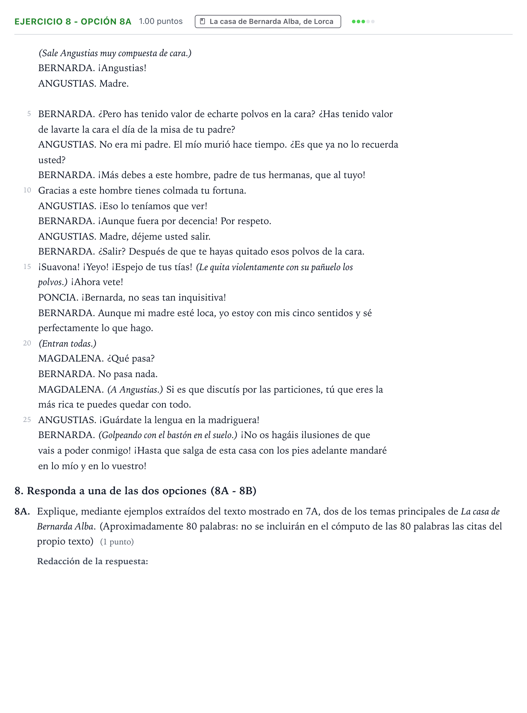 Enunciado: Ejercicio 8 - Opción 8A · Lengua Castellana y Literatura II PAU País Vasco Ordinaria 2022