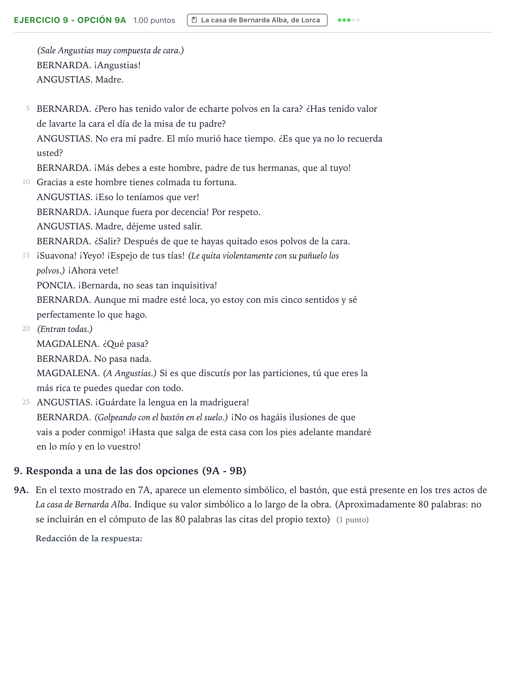 Enunciado: Ejercicio 9 - Opción 9A · Lengua Castellana y Literatura II PAU País Vasco Ordinaria 2022