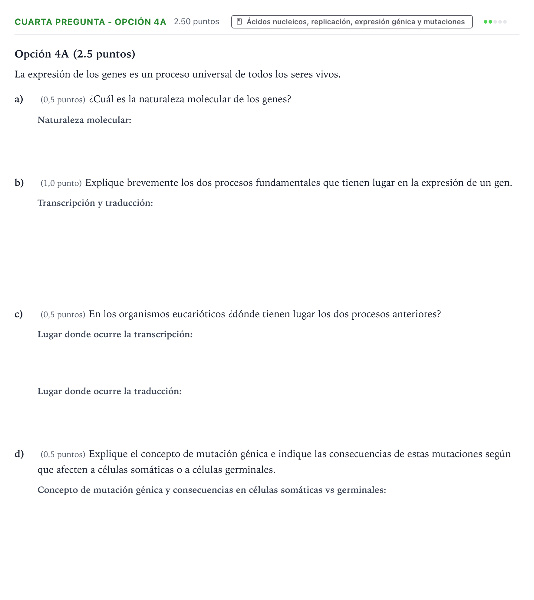 Enunciado: Ejercicio Cuarta Pregunta - Opción 4A · Biología PAU País Vasco Ordinaria 2022