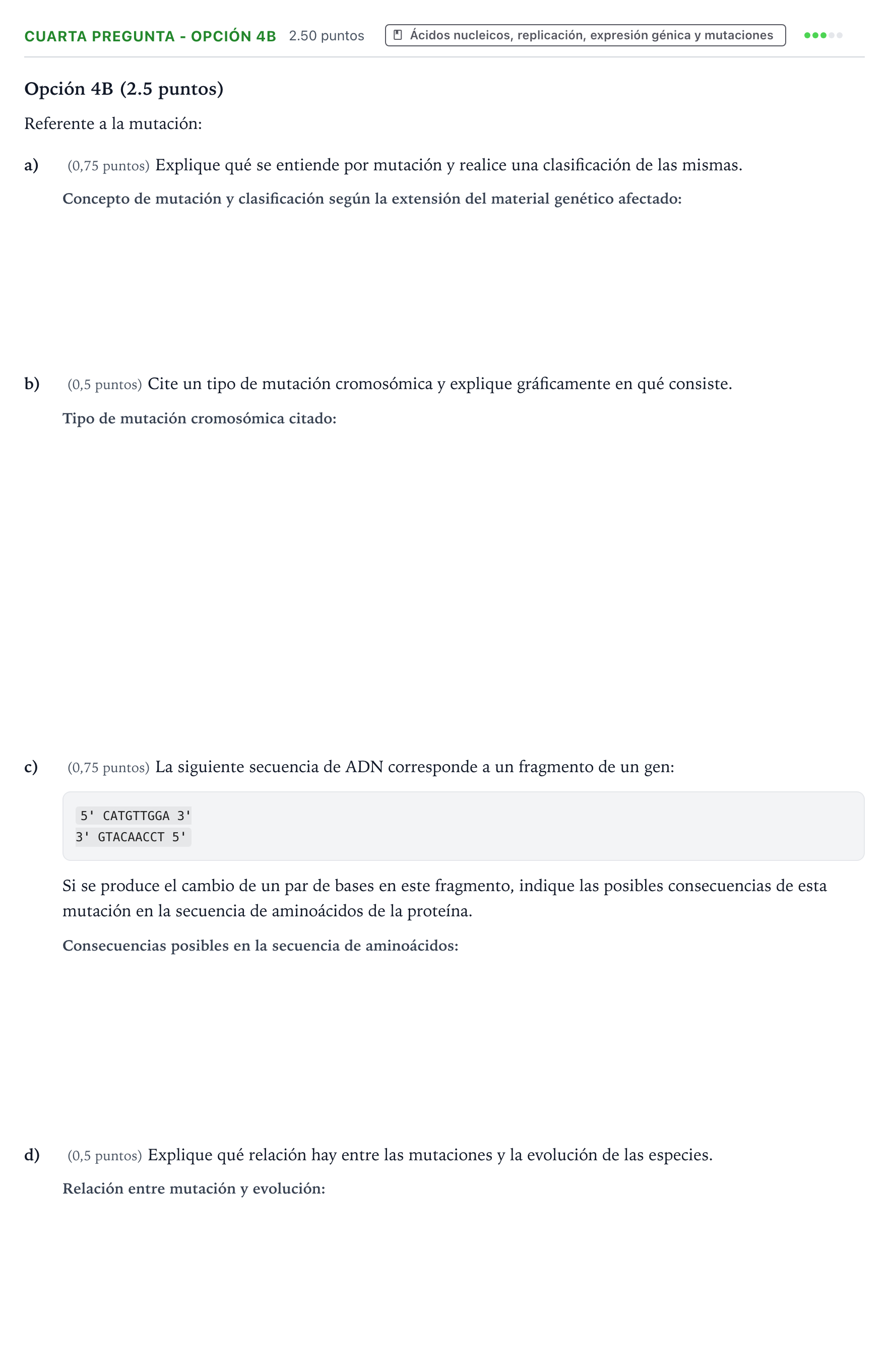 Enunciado: Ejercicio Cuarta Pregunta - Opción 4B · Biología PAU País Vasco Ordinaria 2022