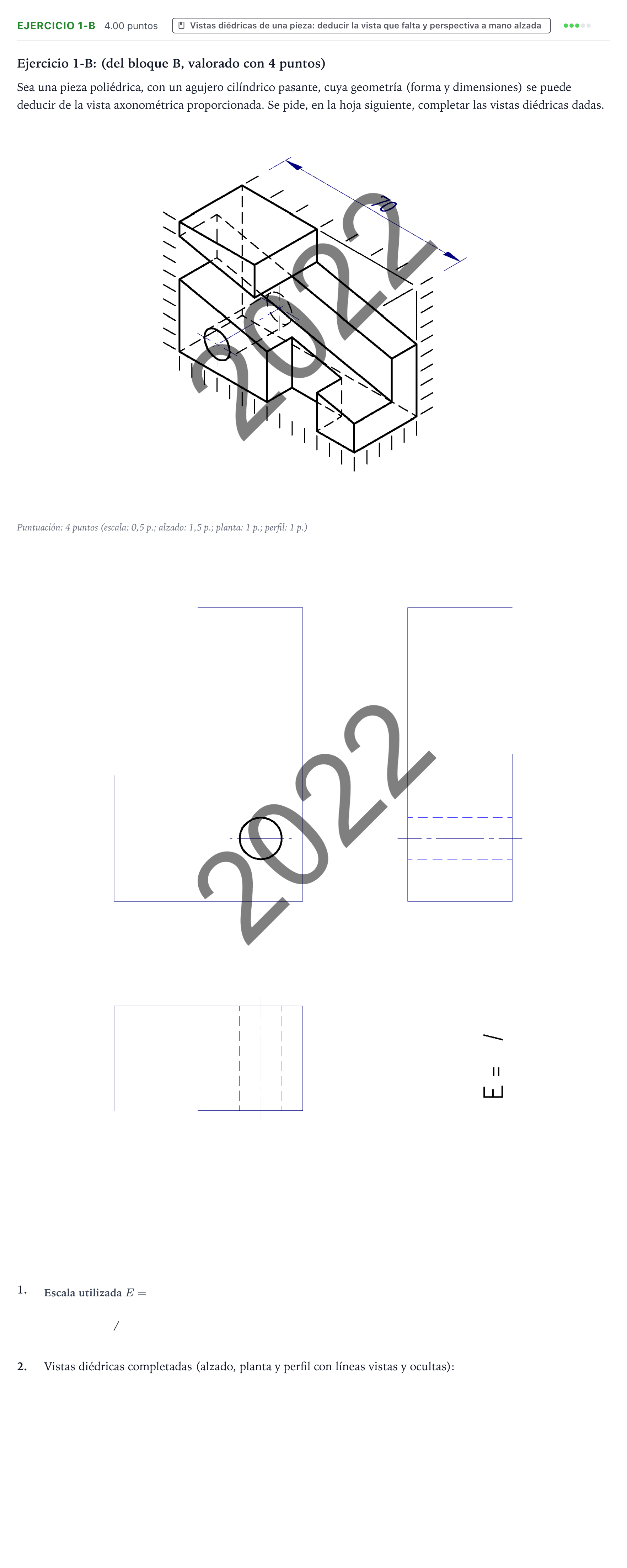 Enunciado: Ejercicio 1-B · Dibujo técnico II PAU País Vasco Extraordinaria 2022