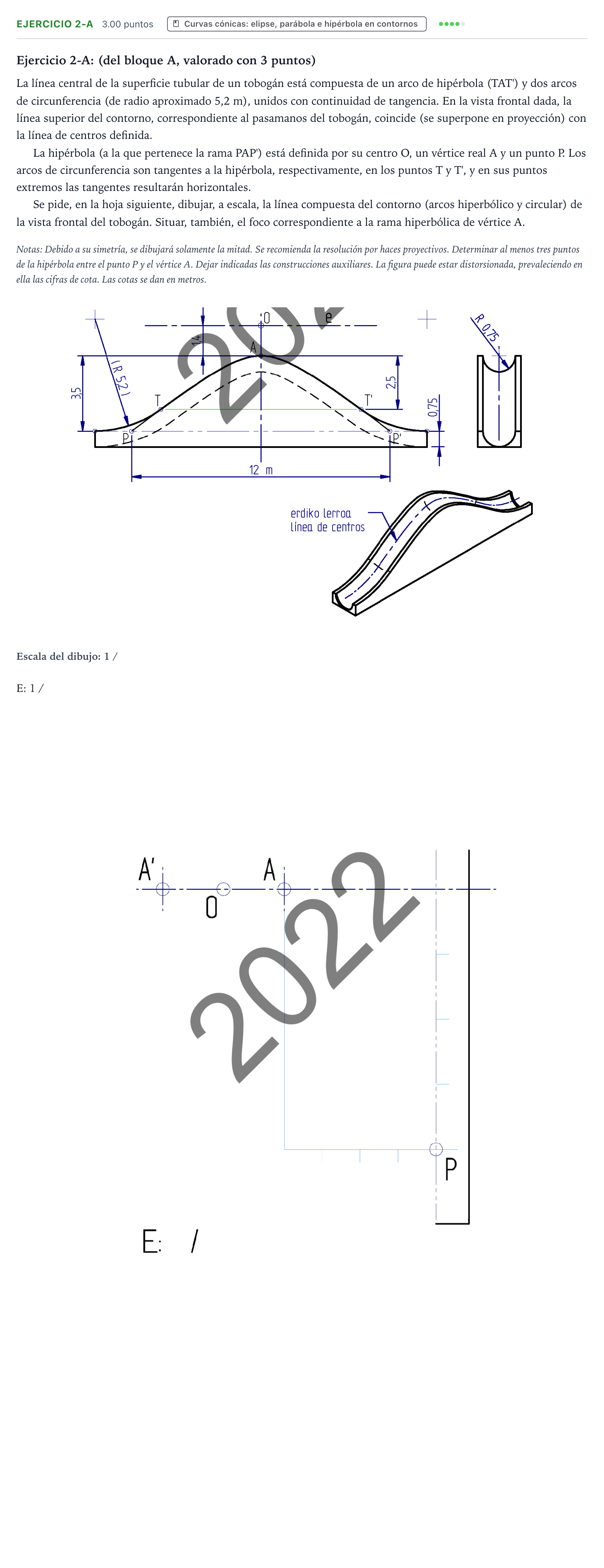 Enunciado: Ejercicio 2-A · Dibujo técnico II PAU País Vasco Extraordinaria 2022