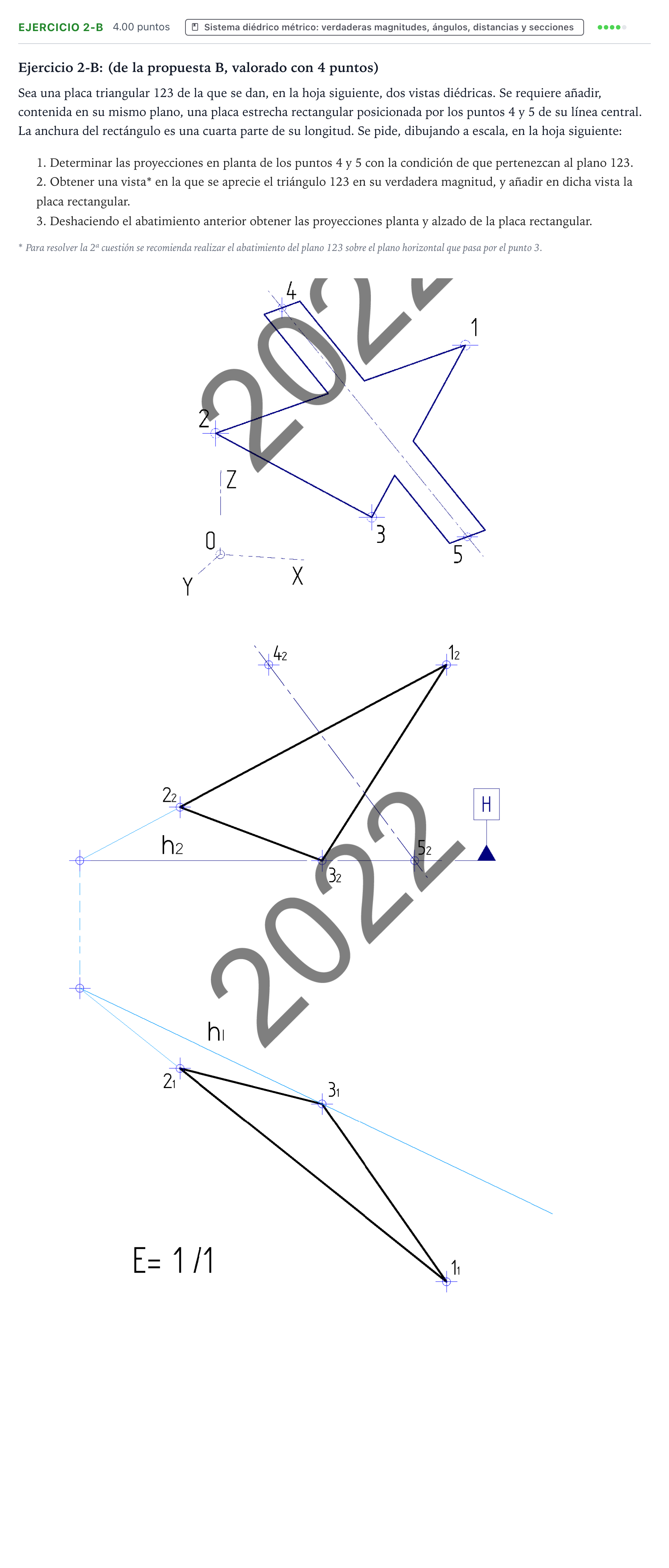 Enunciado: Ejercicio 2-B · Dibujo técnico II PAU País Vasco Extraordinaria 2022