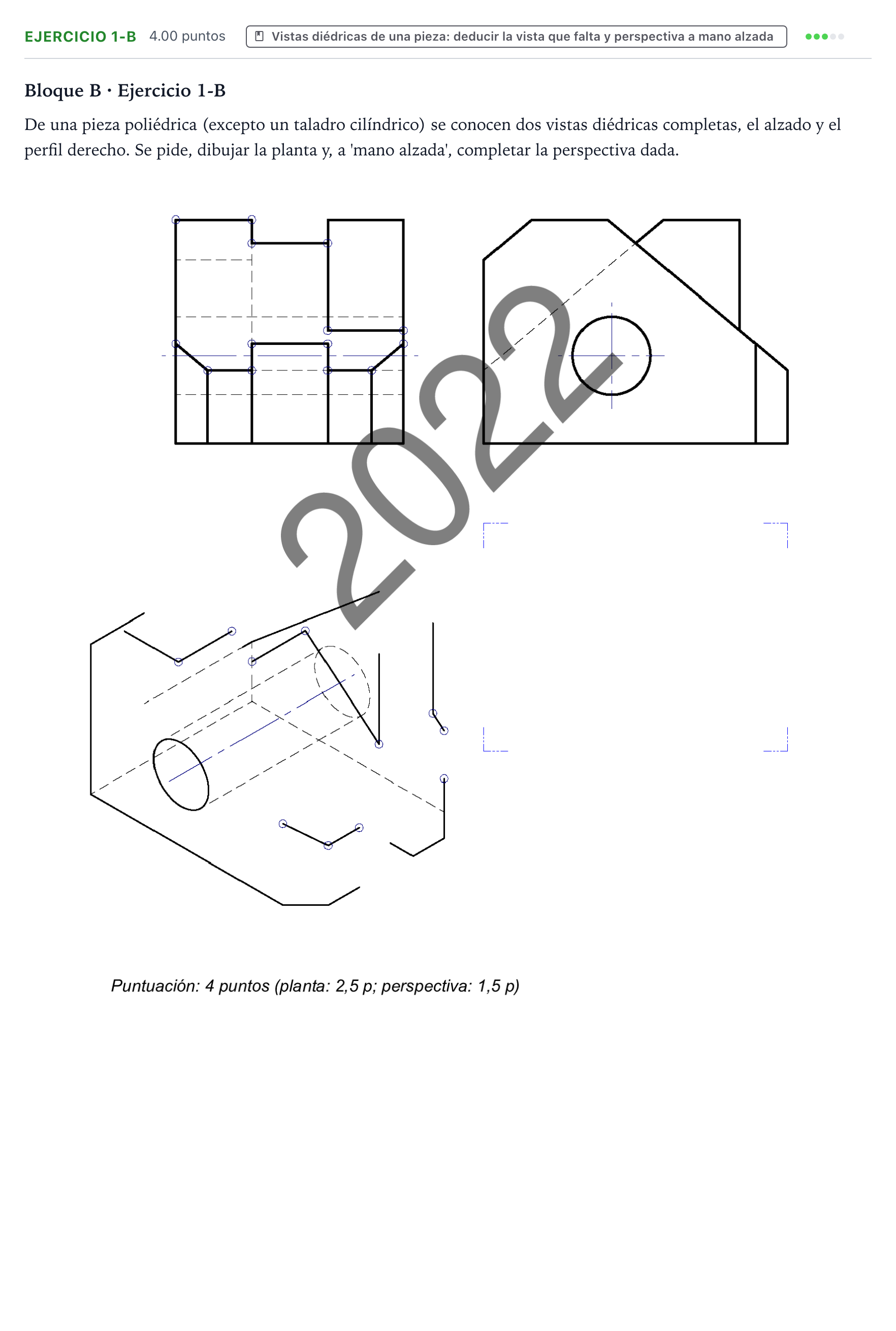 Enunciado: Ejercicio 1-B · Dibujo técnico II PAU País Vasco Ordinaria 2022