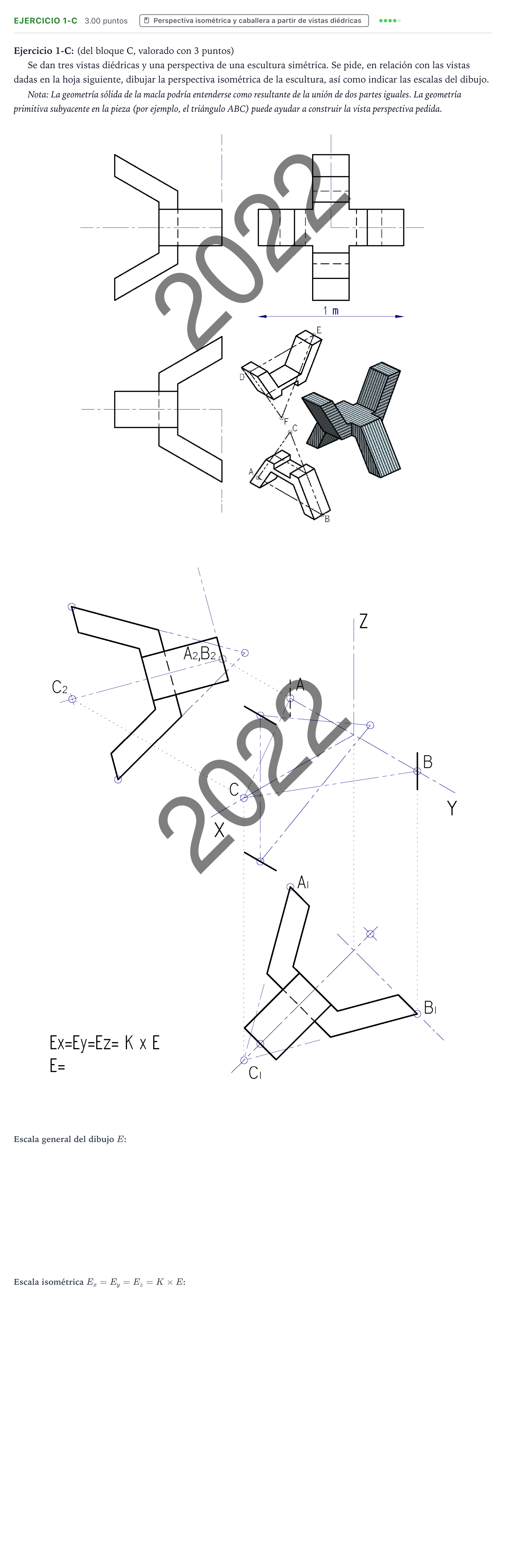Enunciado: Ejercicio 1-C · Dibujo técnico II PAU País Vasco Ordinaria 2022
