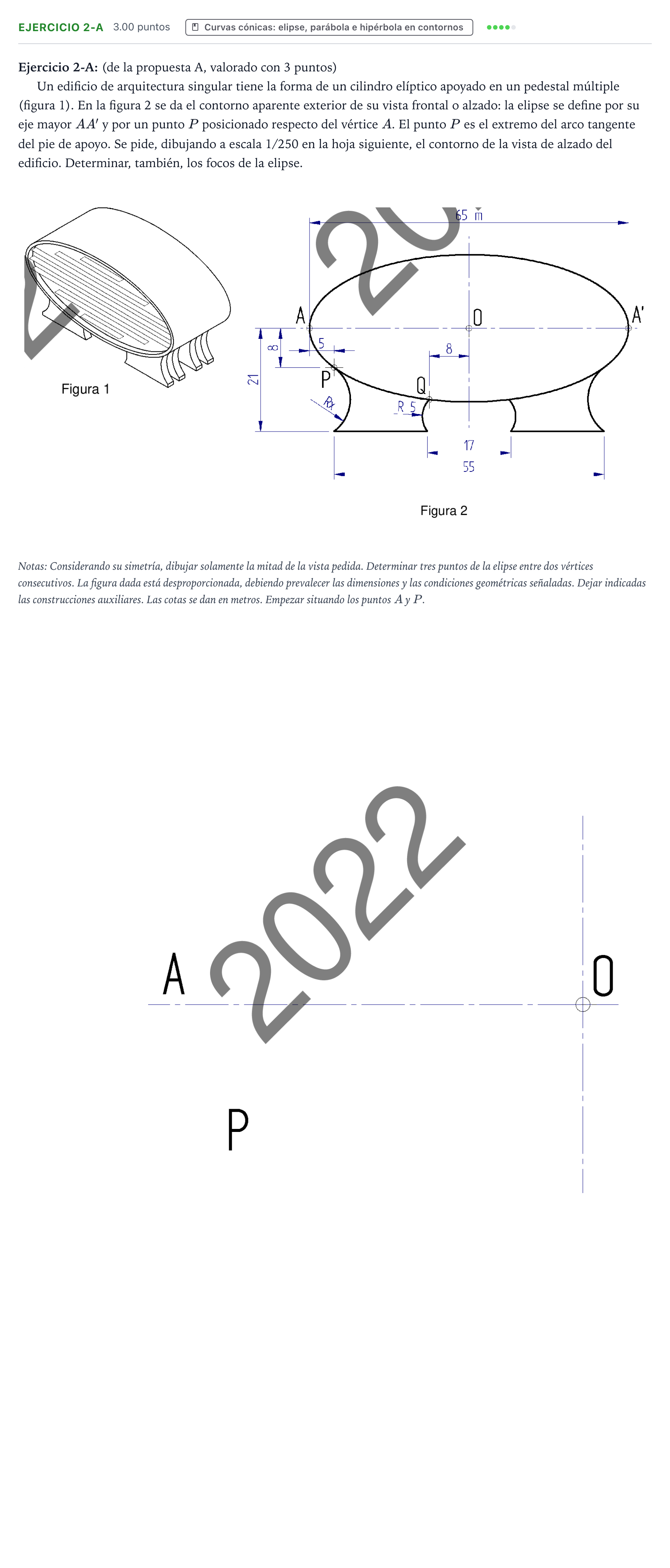 Enunciado: Ejercicio 2-A · Dibujo técnico II PAU País Vasco Ordinaria 2022