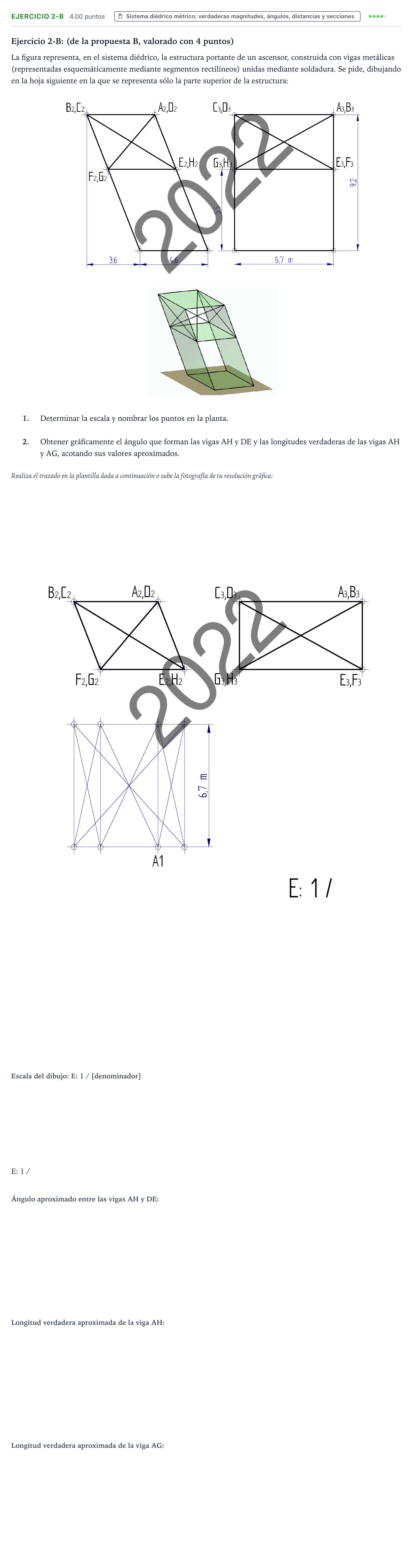 Enunciado: Ejercicio 2-B · Dibujo técnico II PAU País Vasco Ordinaria 2022