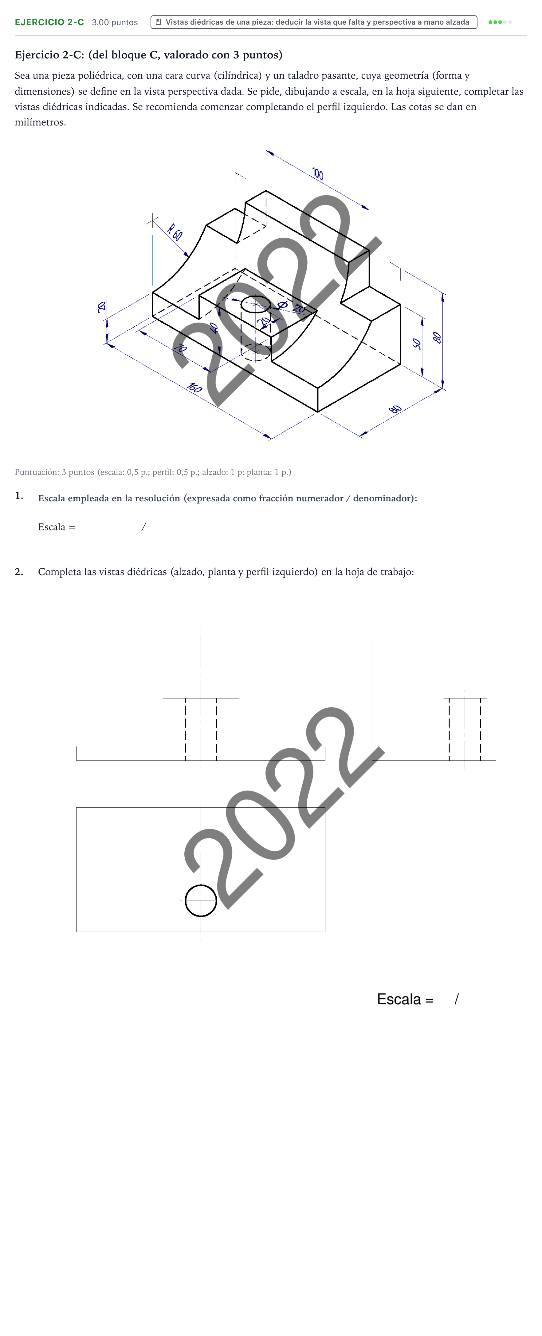 Enunciado: Ejercicio 2-C · Dibujo técnico II PAU País Vasco Ordinaria 2022