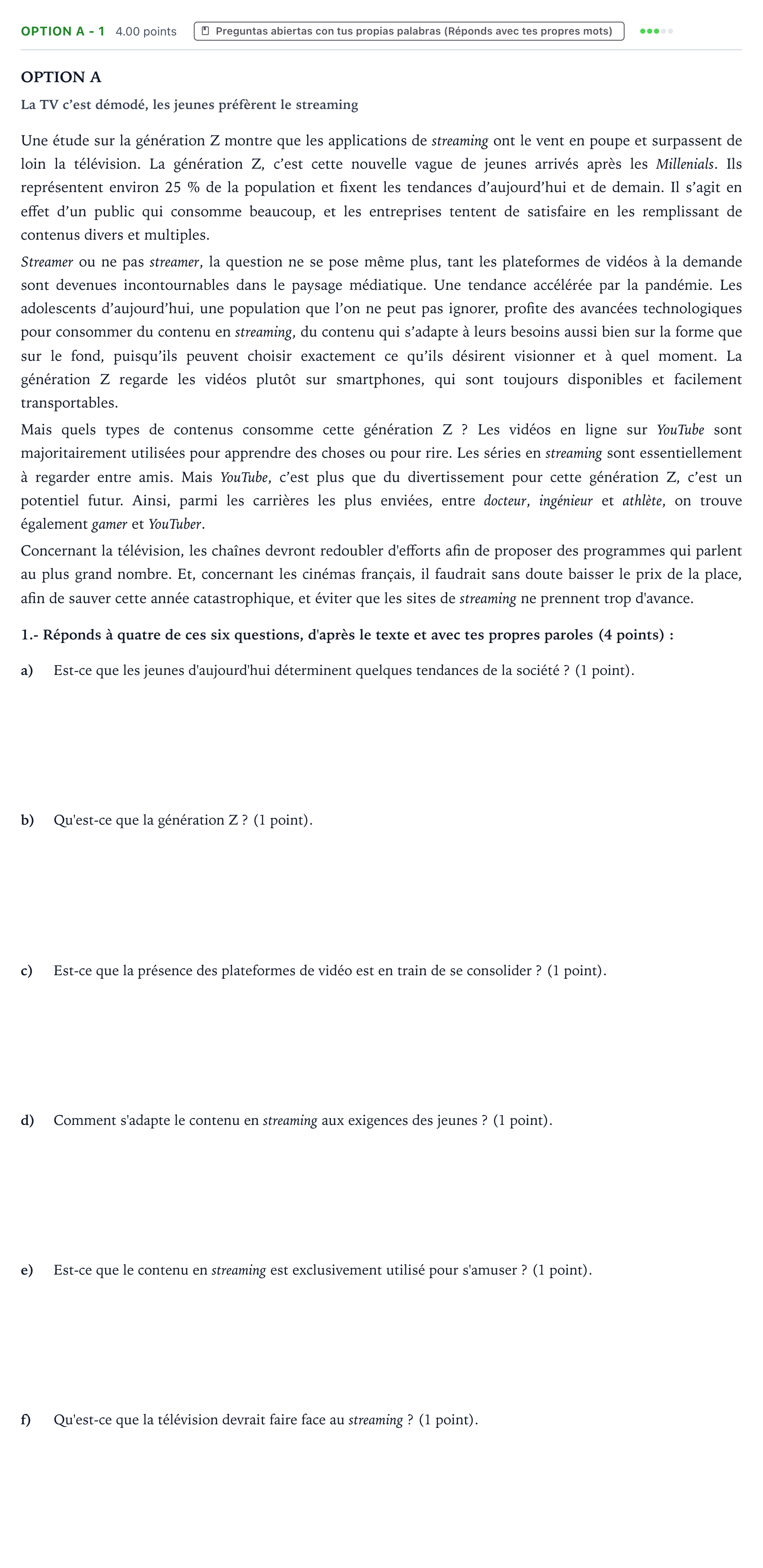 Enunciado: Ejercicio Option A - 1 · Francés PAU País Vasco Ordinaria 2022