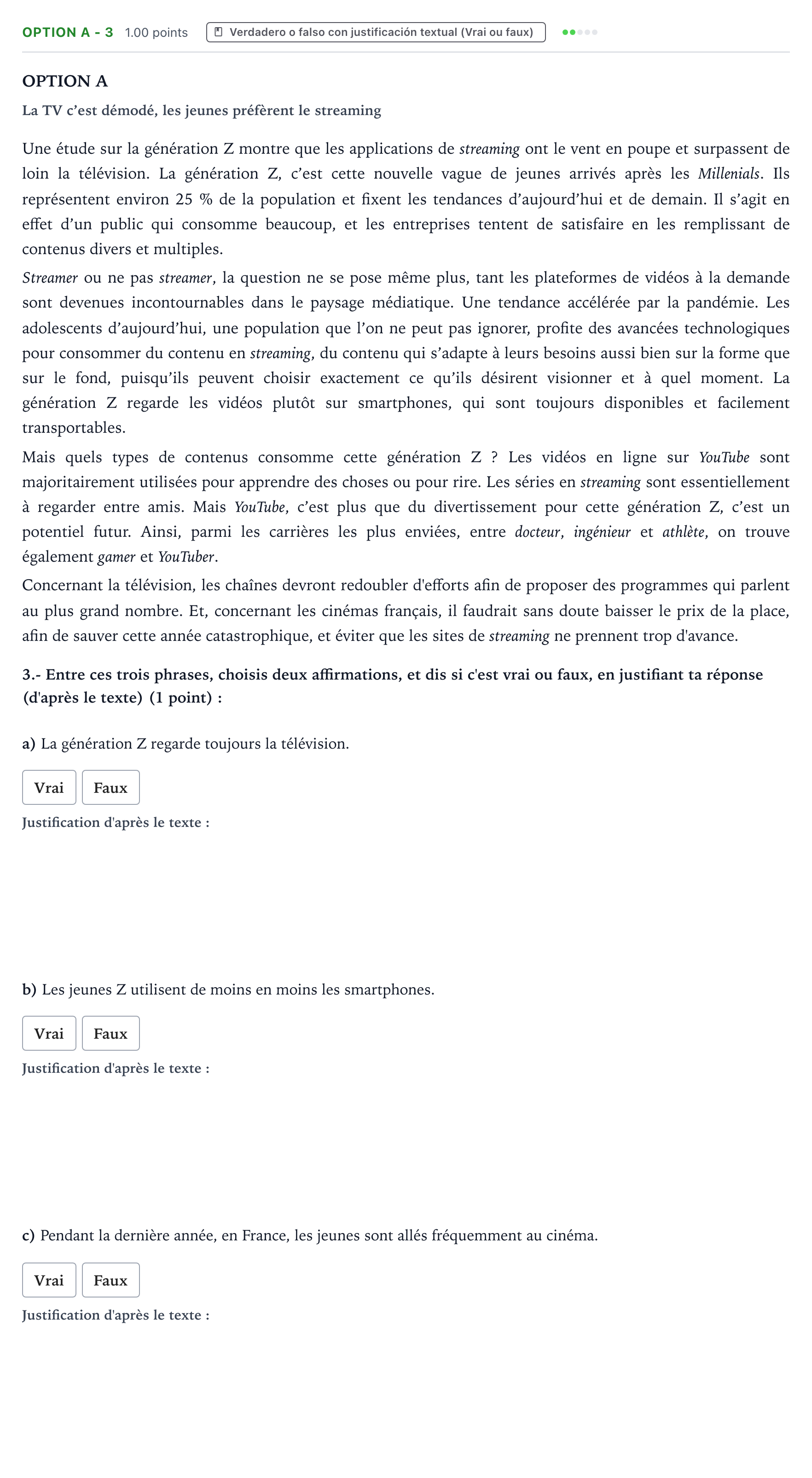Enunciado: Ejercicio Option A - 3 · Francés PAU País Vasco Ordinaria 2022