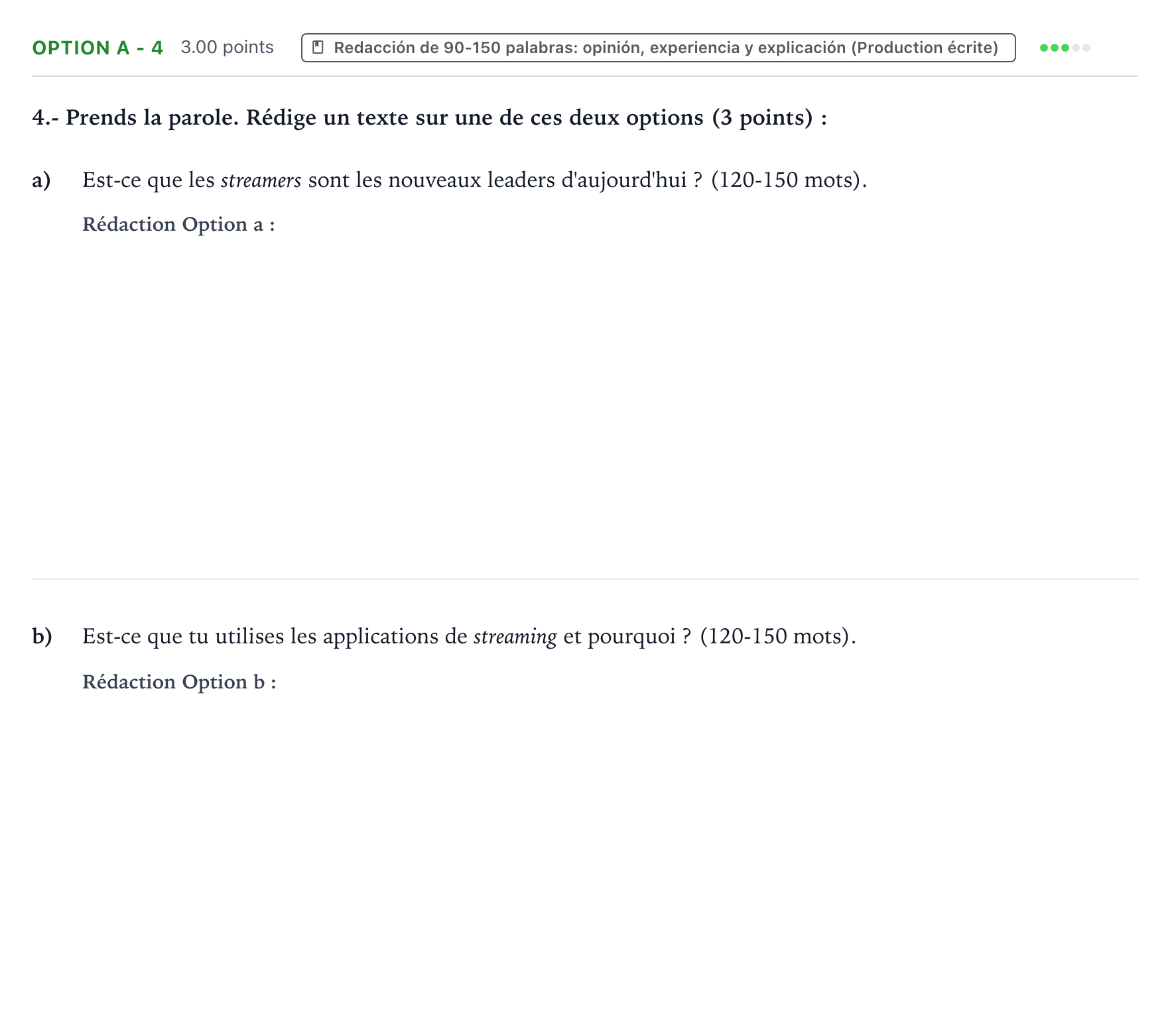 Enunciado: Ejercicio Option A - 4 · Francés PAU País Vasco Ordinaria 2022