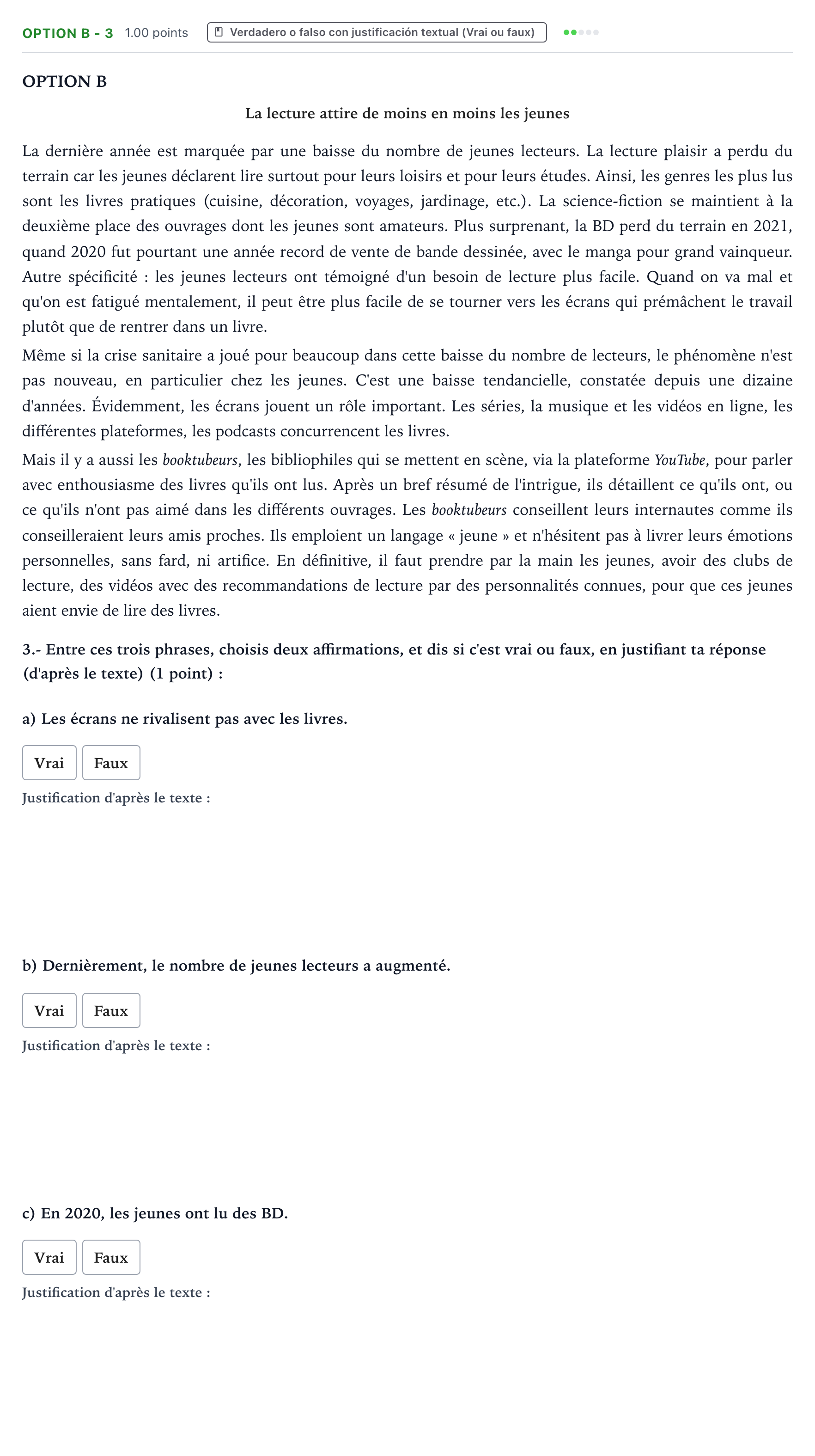 Enunciado: Ejercicio Option B - 3 · Francés PAU País Vasco Ordinaria 2022