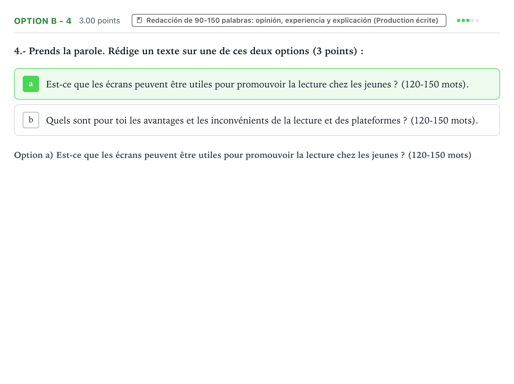 Enunciado: Ejercicio Option B - 4 · Francés PAU País Vasco Ordinaria 2022