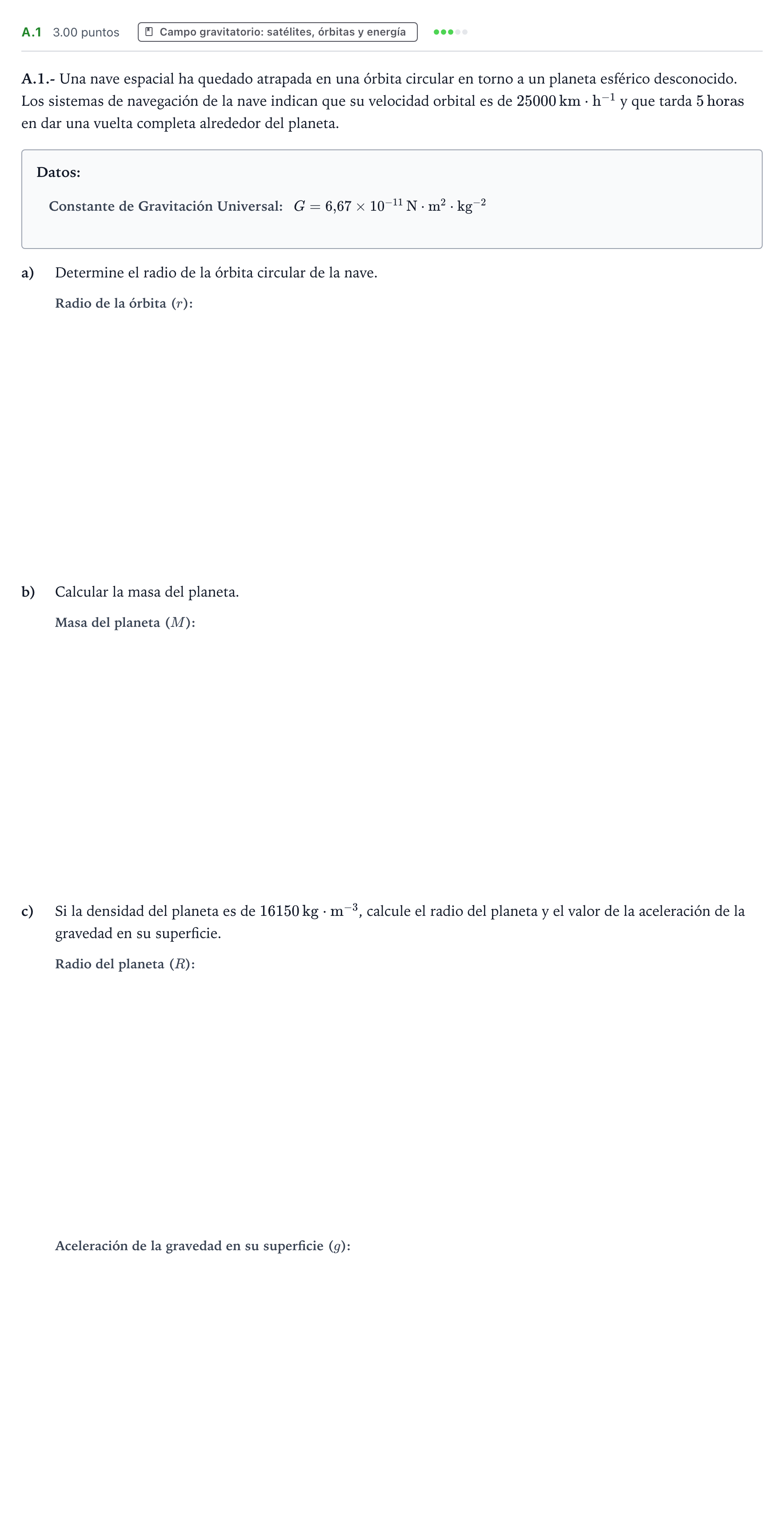 Enunciado: Ejercicio A.1 · Física PAU País Vasco Ordinaria 2022