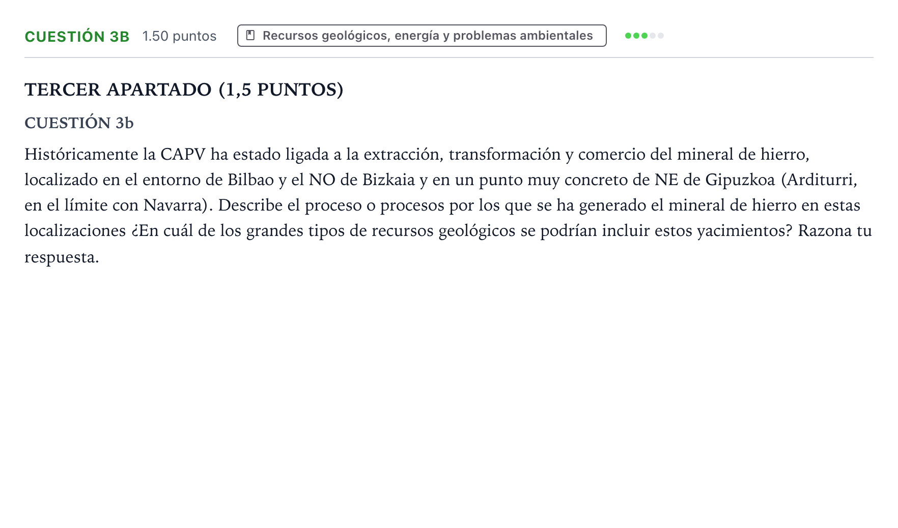 Enunciado: Cuestión 3b · Geología y Ciencias Ambientales PAU País Vasco Extraordinaria 2022