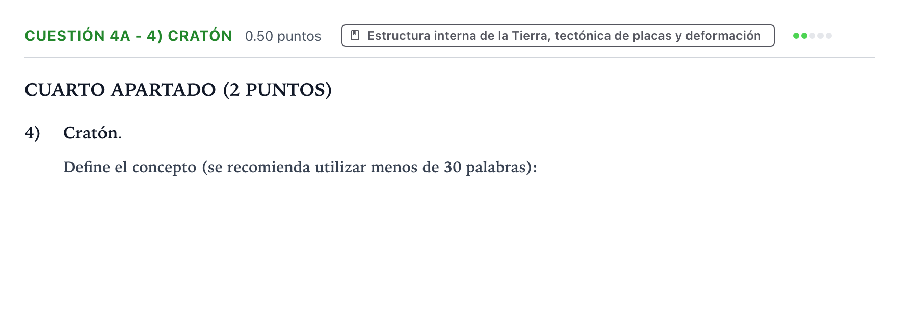 Enunciado: Cuestión 4a - 4) Cratón · Geología y Ciencias Ambientales PAU País Vasco Extraordinaria 2022