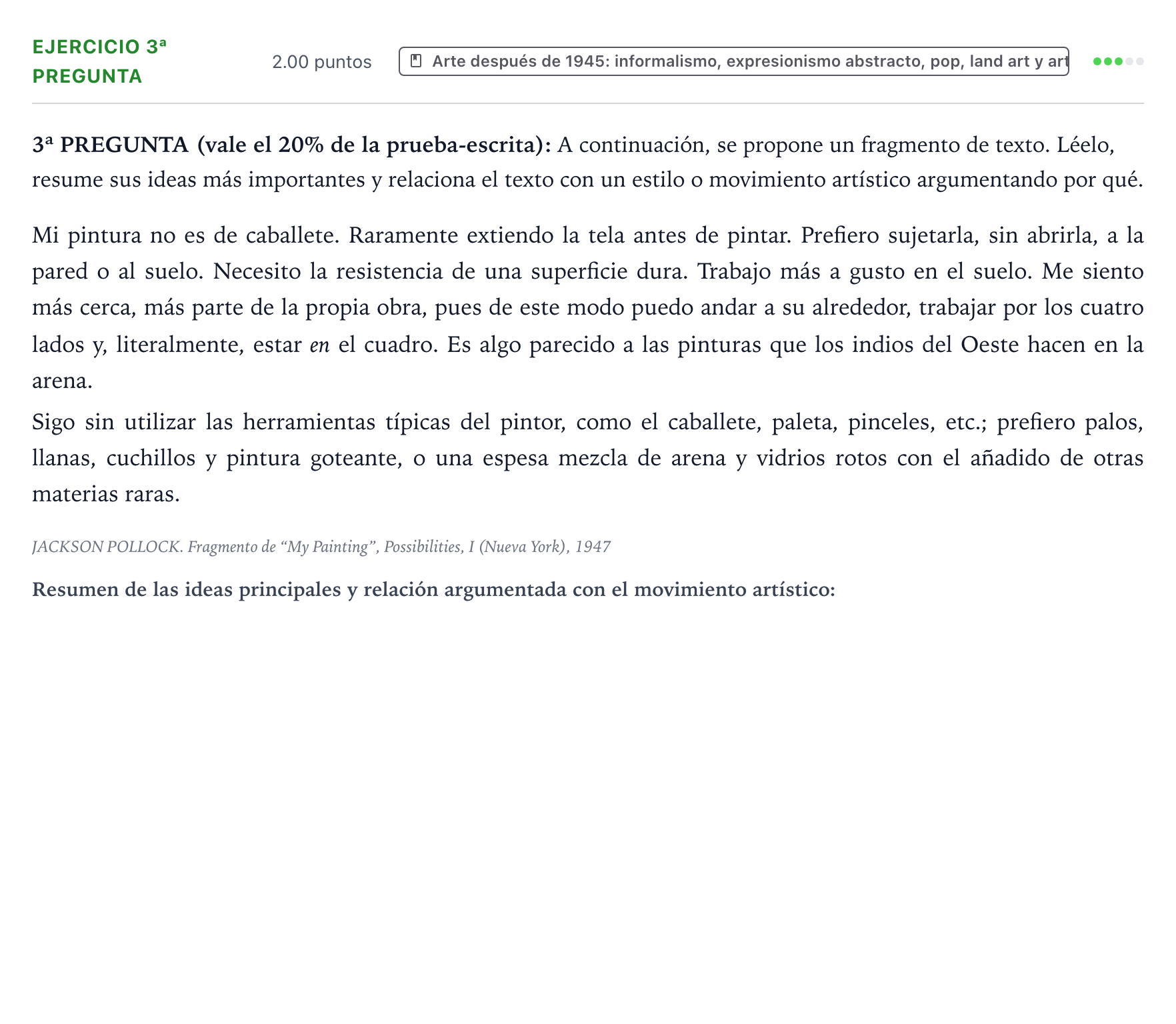Enunciado: Ejercicio 3ª Pregunta · Fundamentos Artísticos PAU País Vasco Extraordinaria 2022