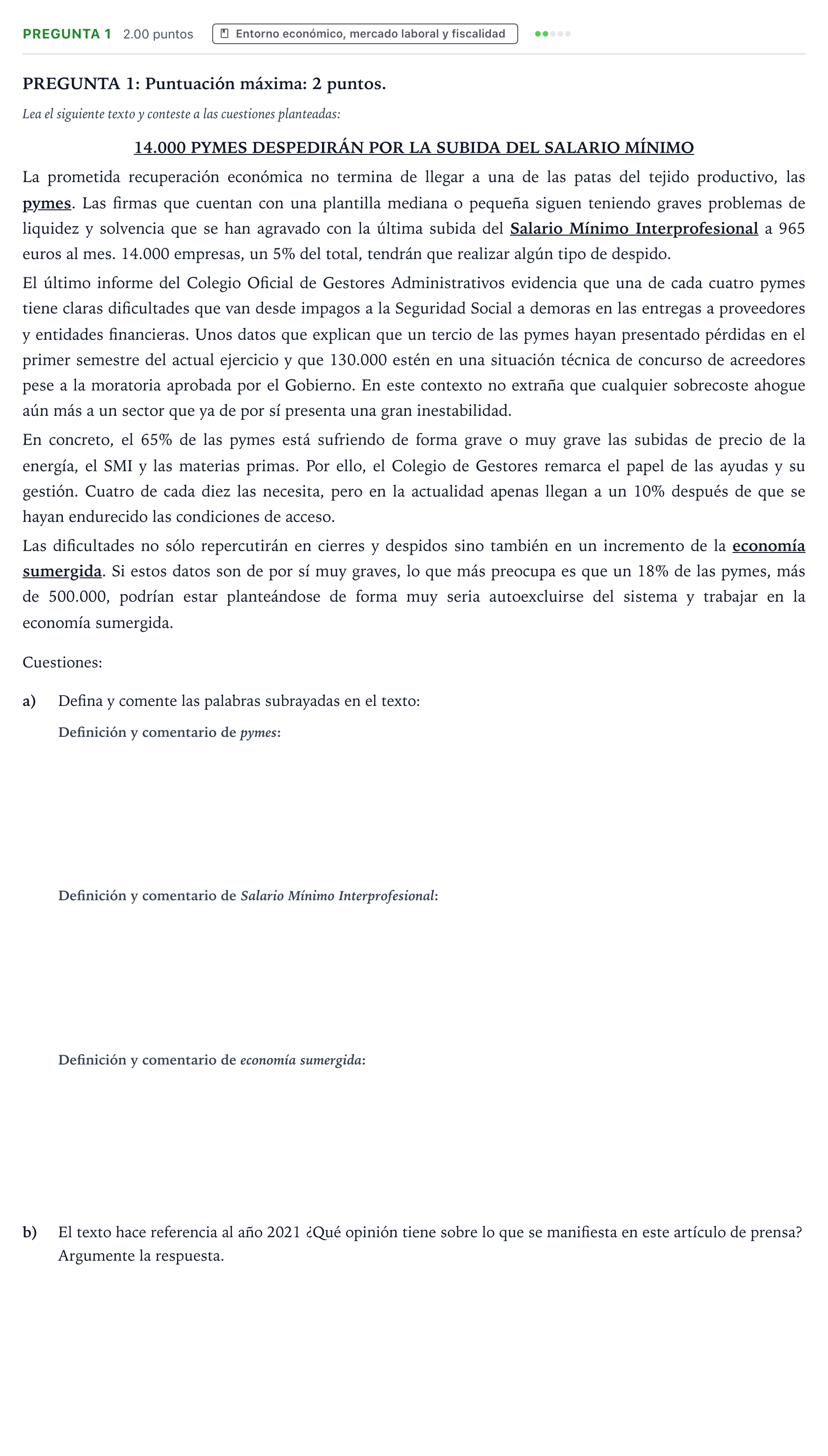 Enunciado: Pregunta 1 · Empresa y Diseño de Modelos de Negocio PAU País Vasco Ordinaria 2022