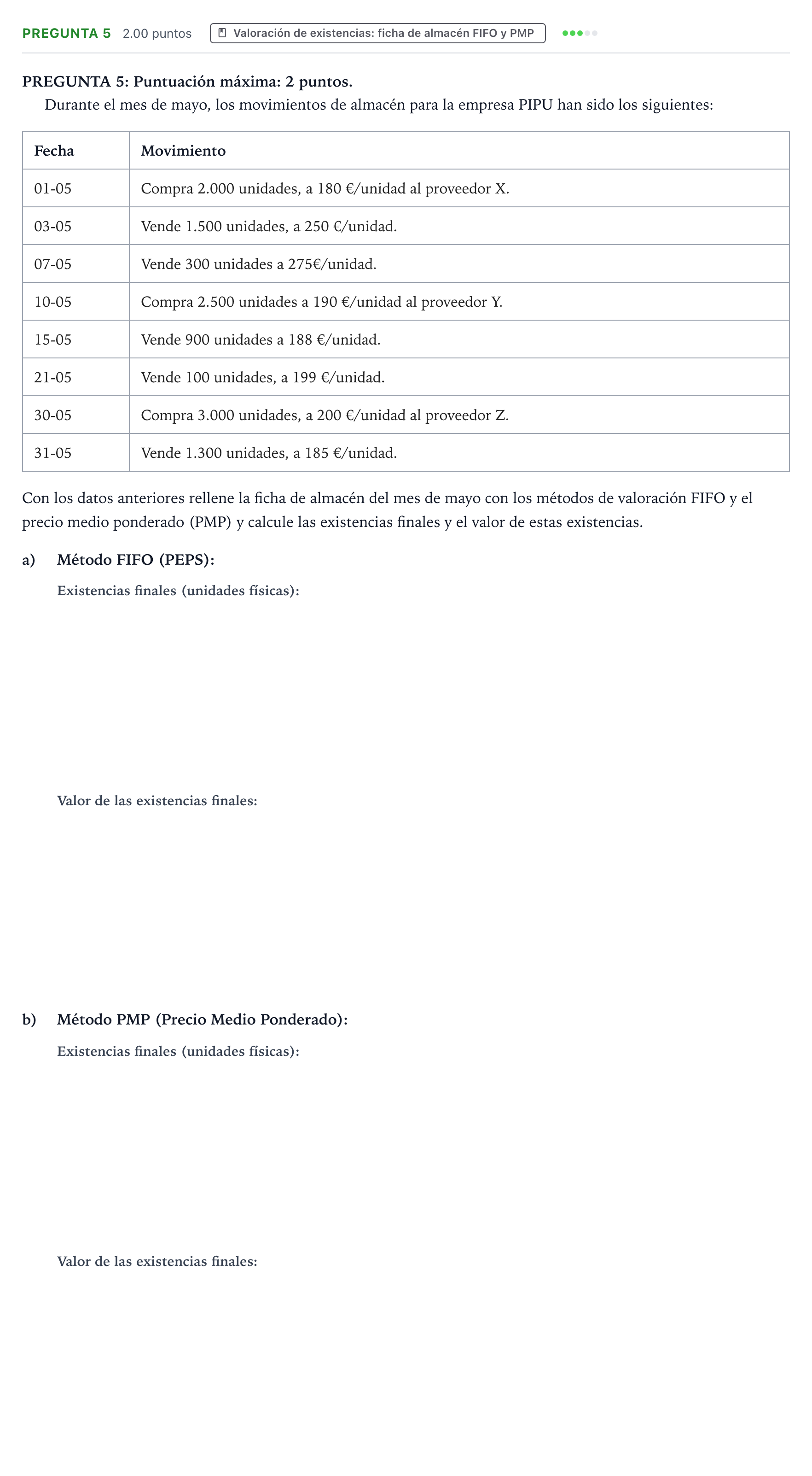 Enunciado: Pregunta 5 · Empresa y Diseño de Modelos de Negocio PAU País Vasco Ordinaria 2022