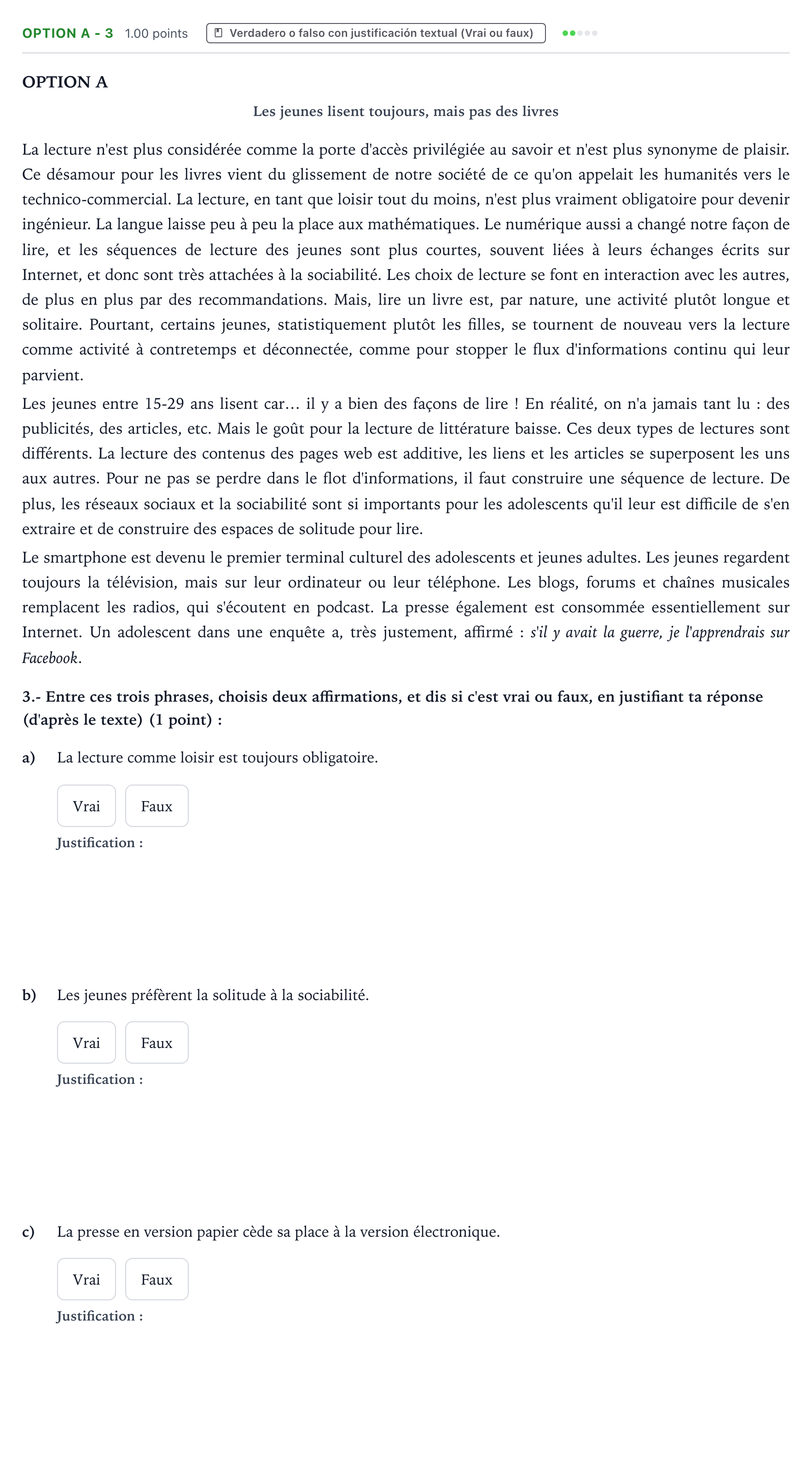 Enunciado: Ejercicio Option A - 3 · Francés PAU País Vasco Extraordinaria 2022
