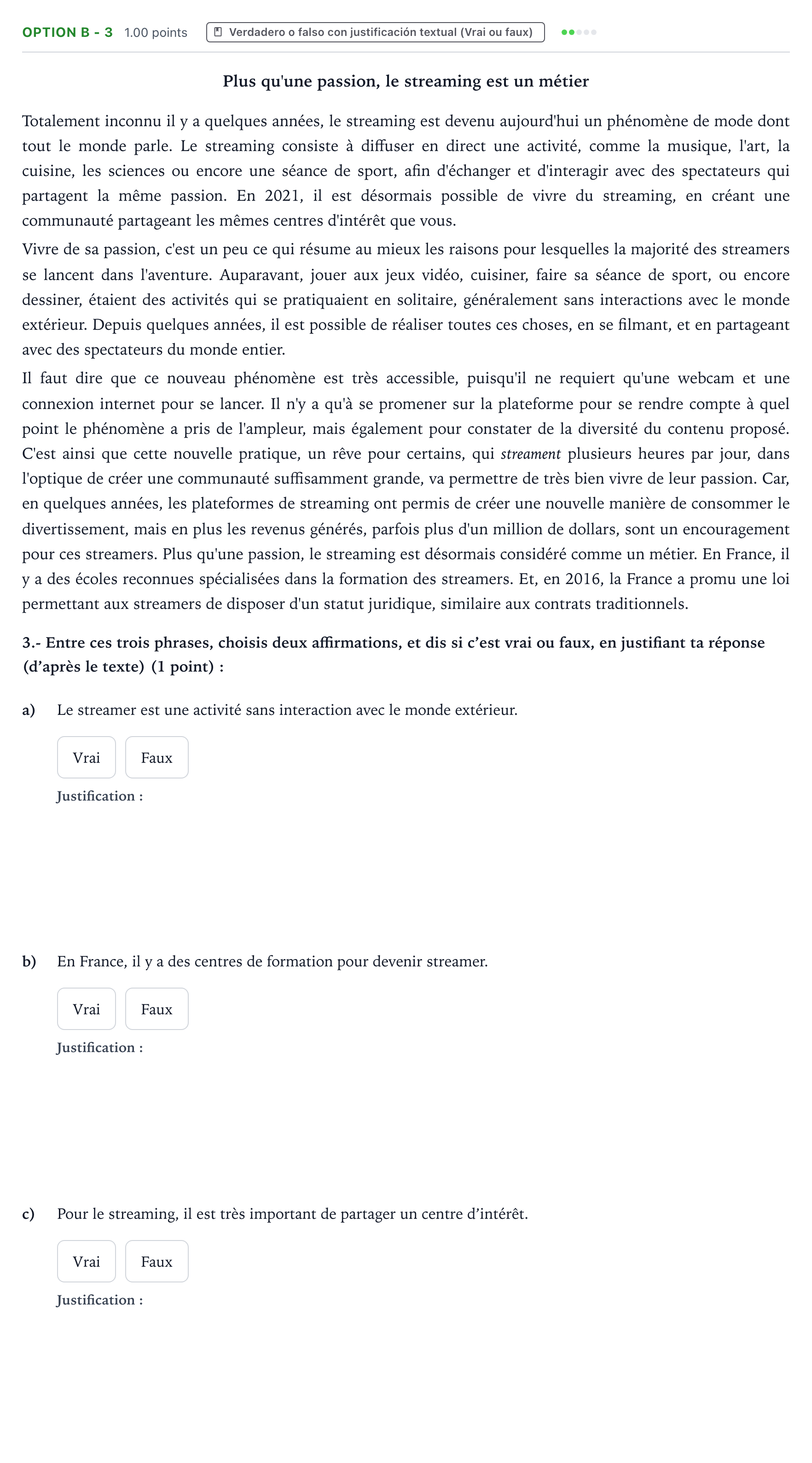 Enunciado: Ejercicio Option B - 3 · Francés PAU País Vasco Extraordinaria 2022