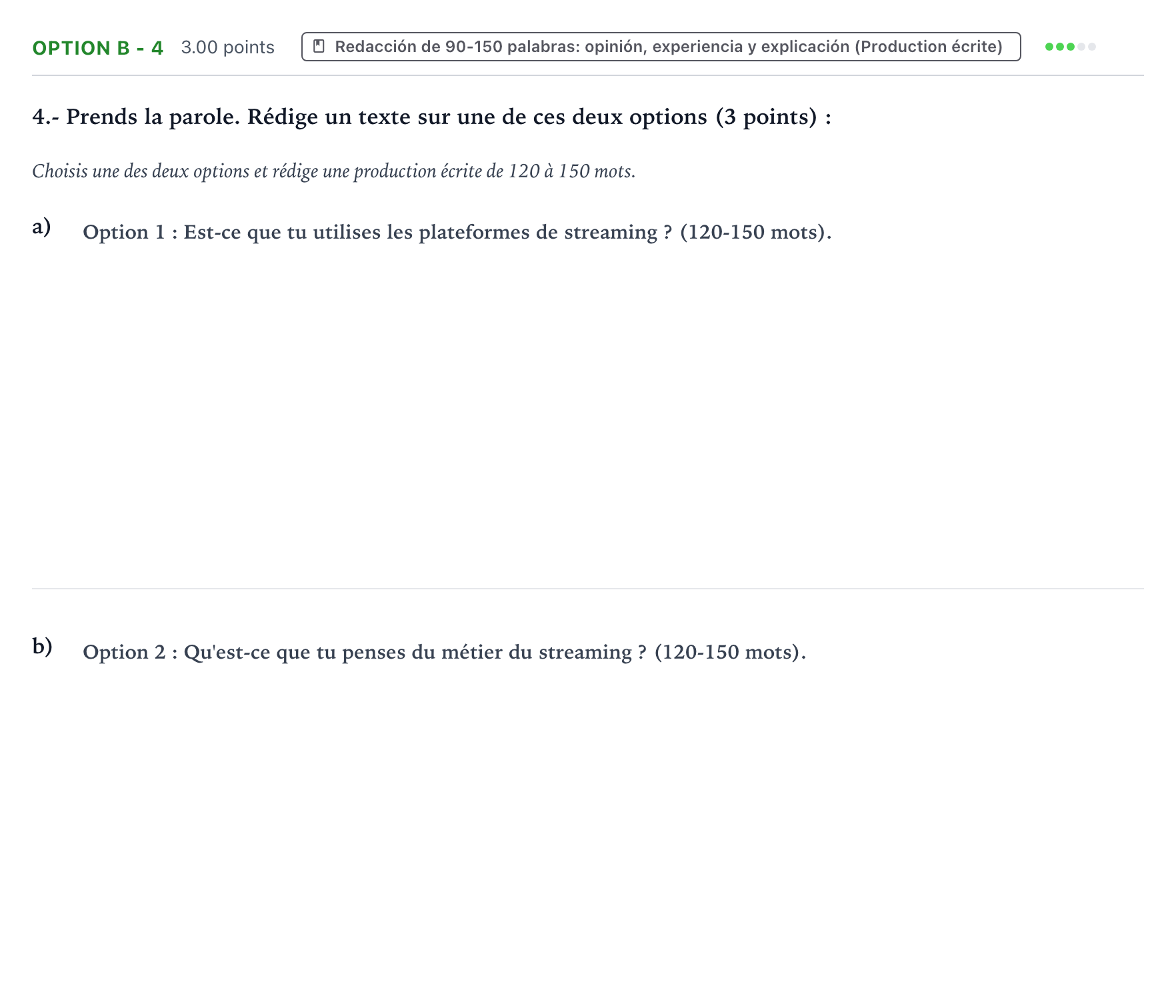 Enunciado: Ejercicio Option B - 4 · Francés PAU País Vasco Extraordinaria 2022