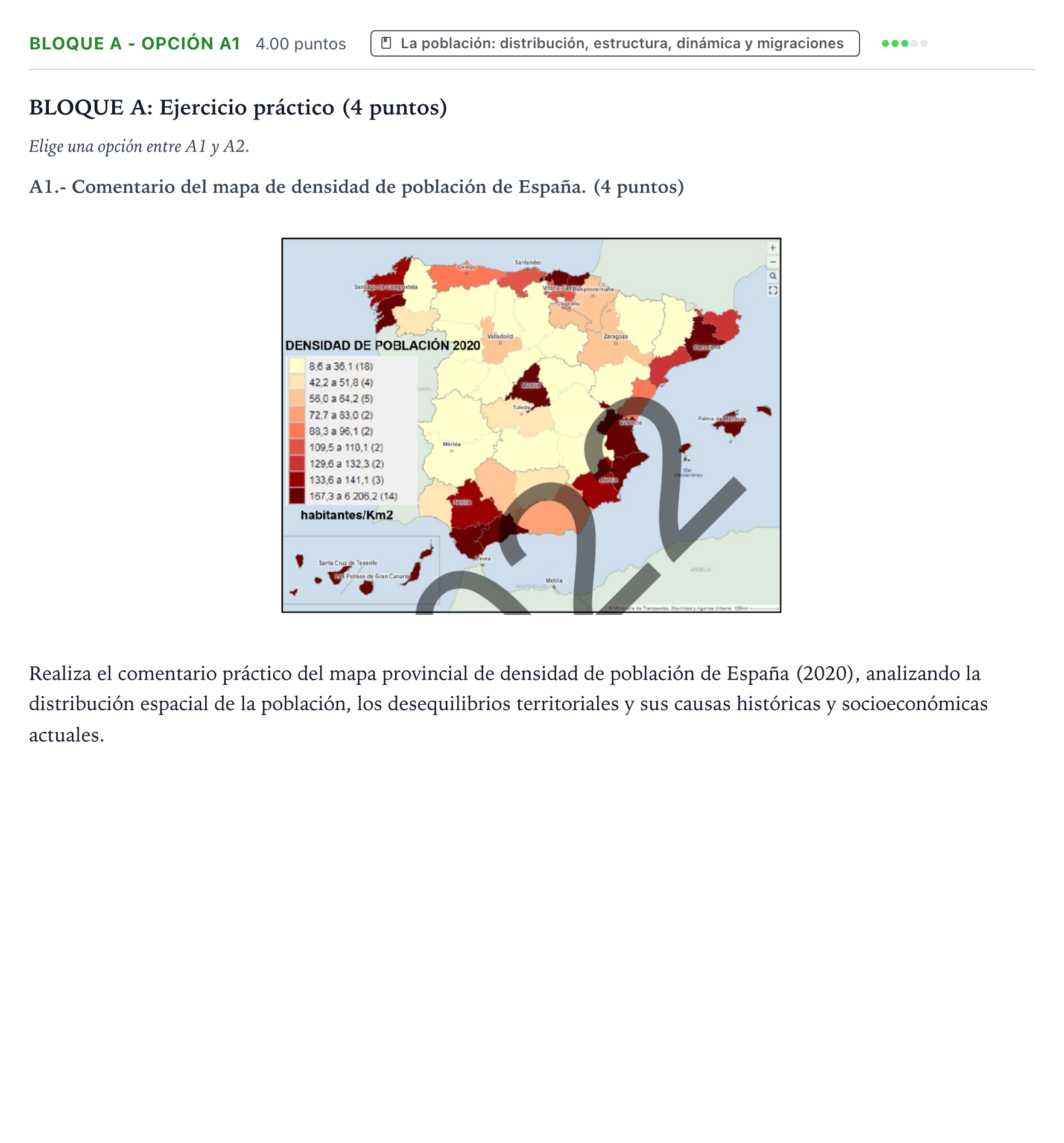 Enunciado: Bloque A - Opción A1 · Geografía PAU País Vasco Extraordinaria 2022