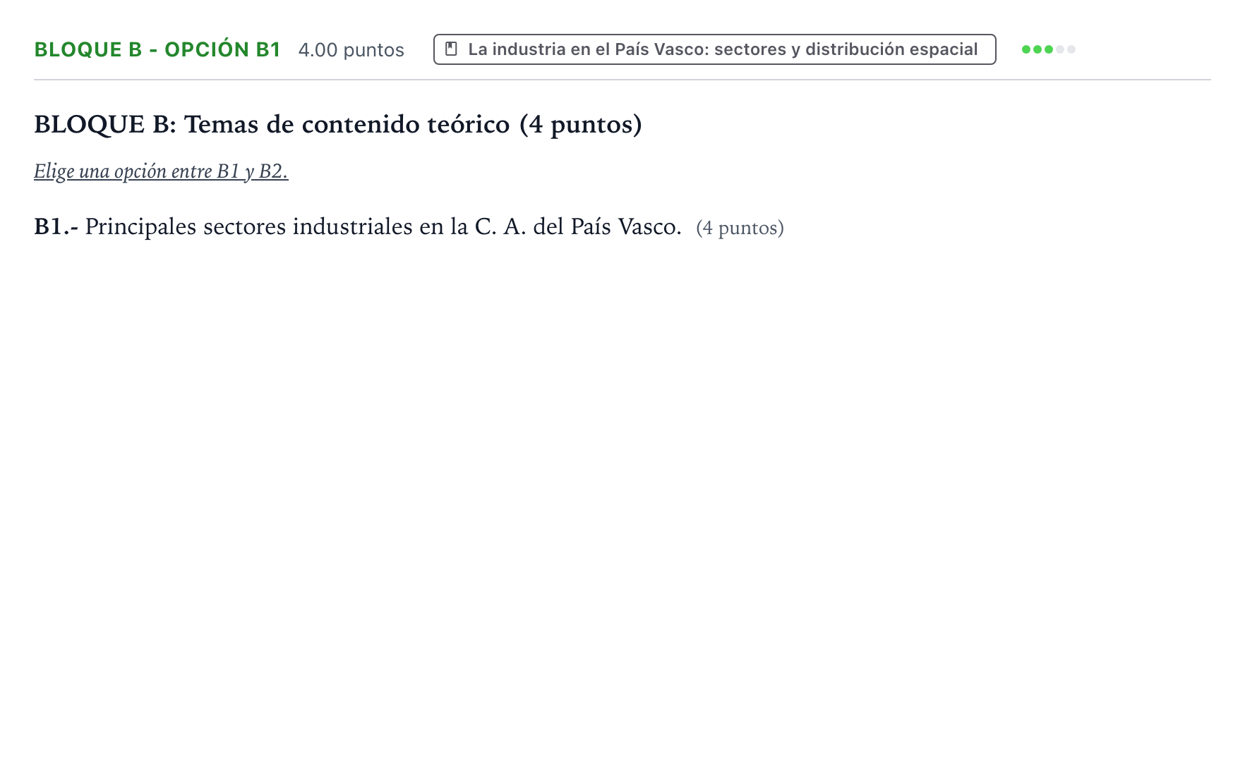 Enunciado: Bloque B - Opción B1 · Geografía PAU País Vasco Extraordinaria 2022