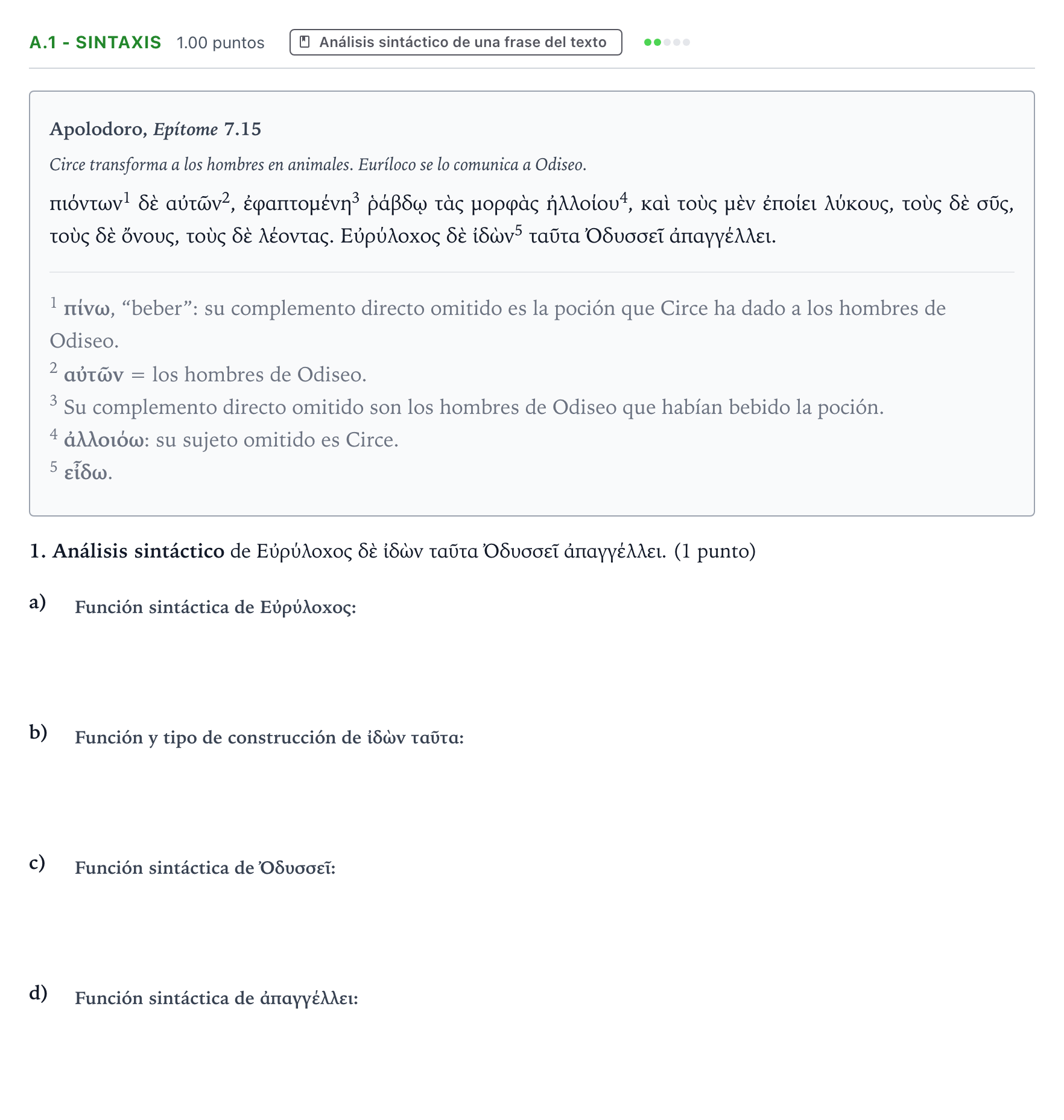 Enunciado: Ejercicio A.1 - Sintaxis · Griego II PAU País Vasco Extraordinaria 2022