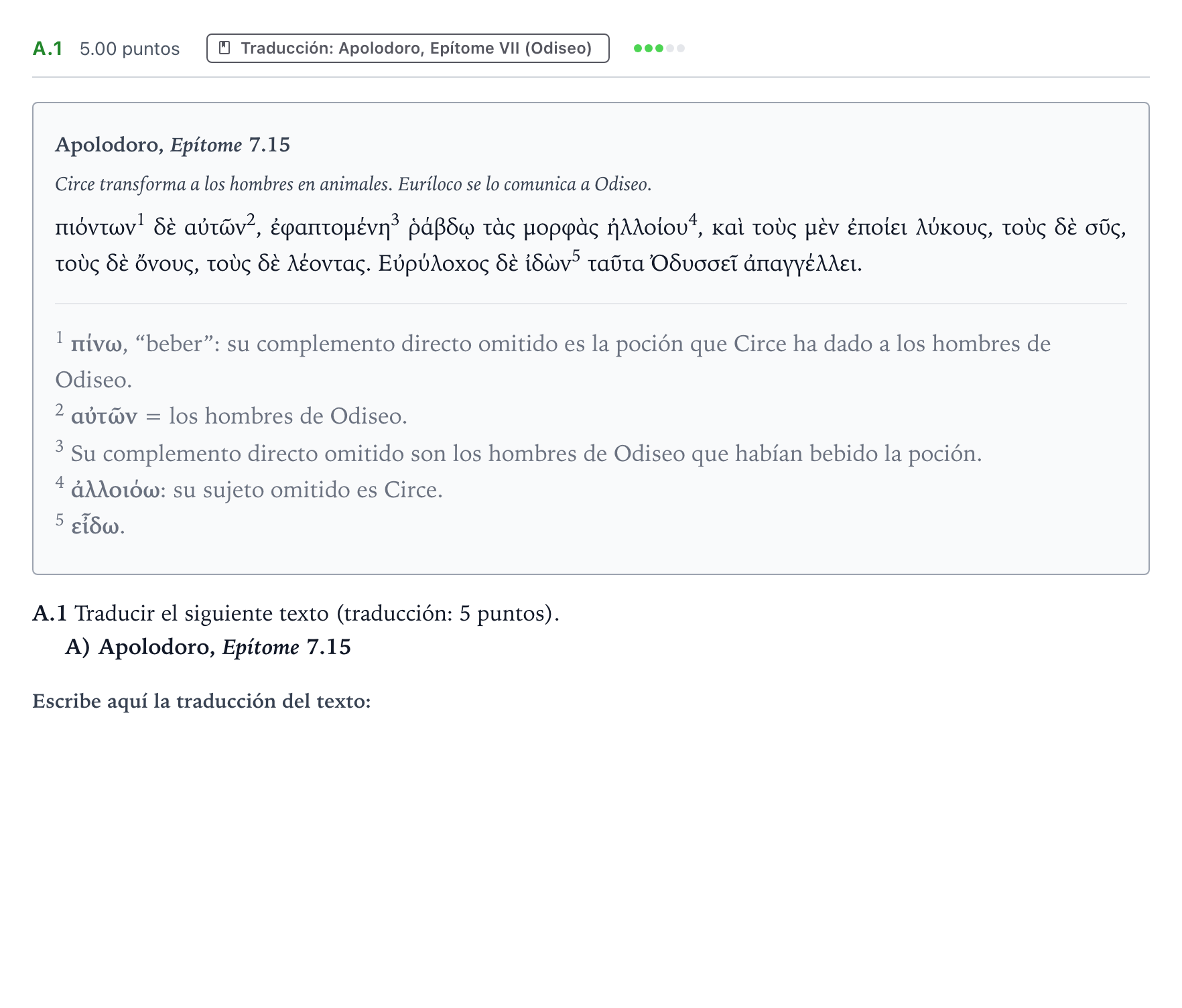 Enunciado: Ejercicio A.1 - Traducción · Griego II PAU País Vasco Extraordinaria 2022