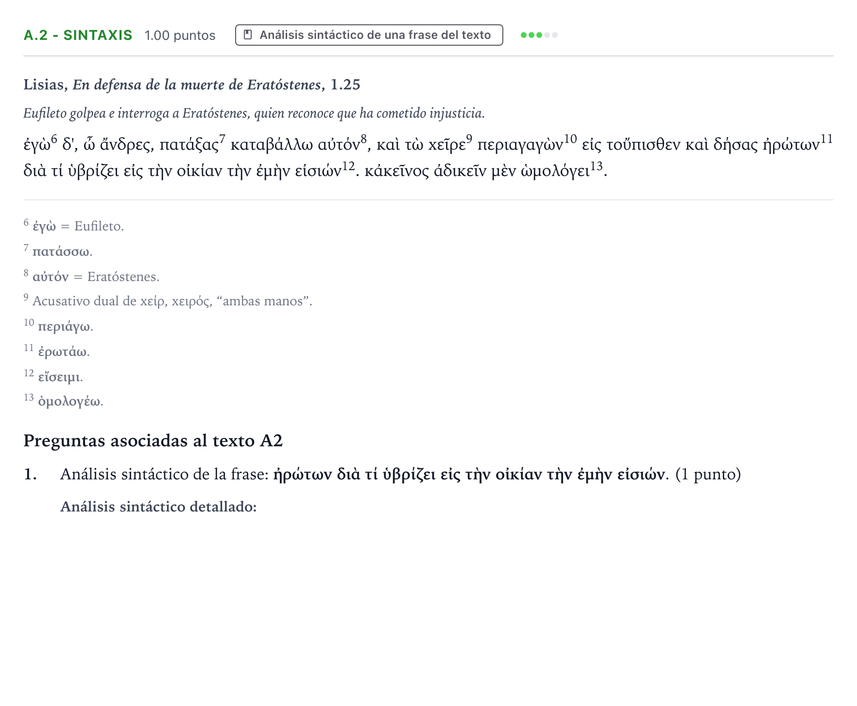 Enunciado: Ejercicio A.2 - Sintaxis · Griego II PAU País Vasco Extraordinaria 2022