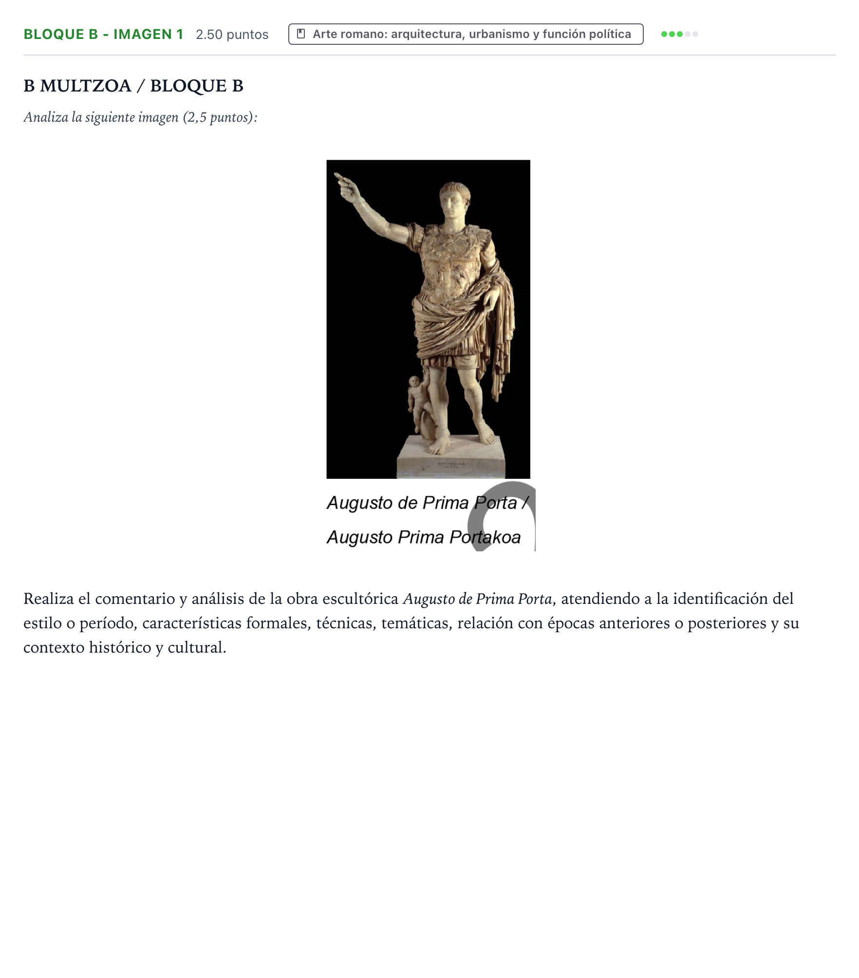Enunciado: Bloque B - Imagen 1 · Historia del Arte PAU País Vasco Extraordinaria 2022