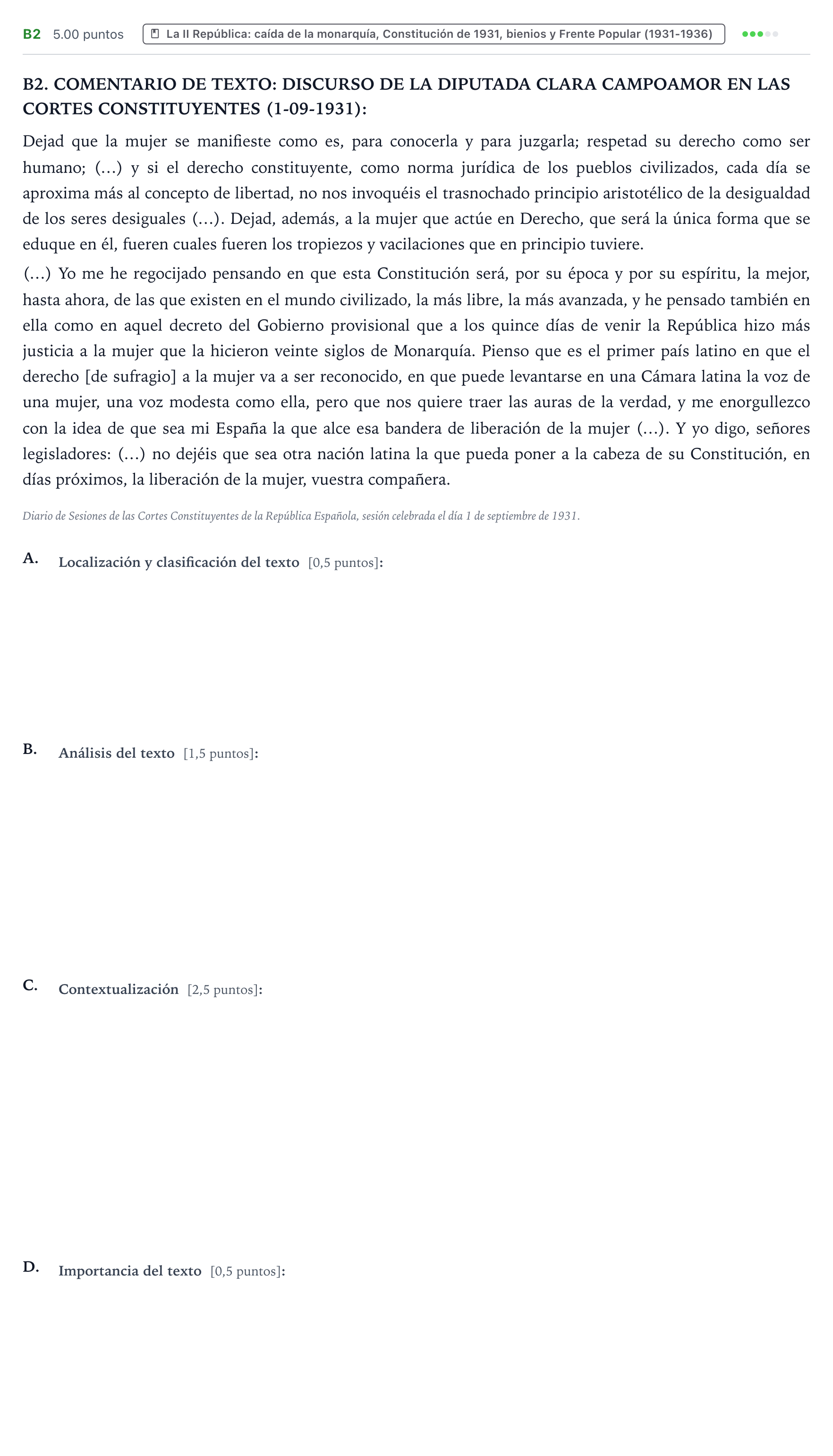 Enunciado: Ejercicio B2 · Historia de España PAU País Vasco Extraordinaria 2022