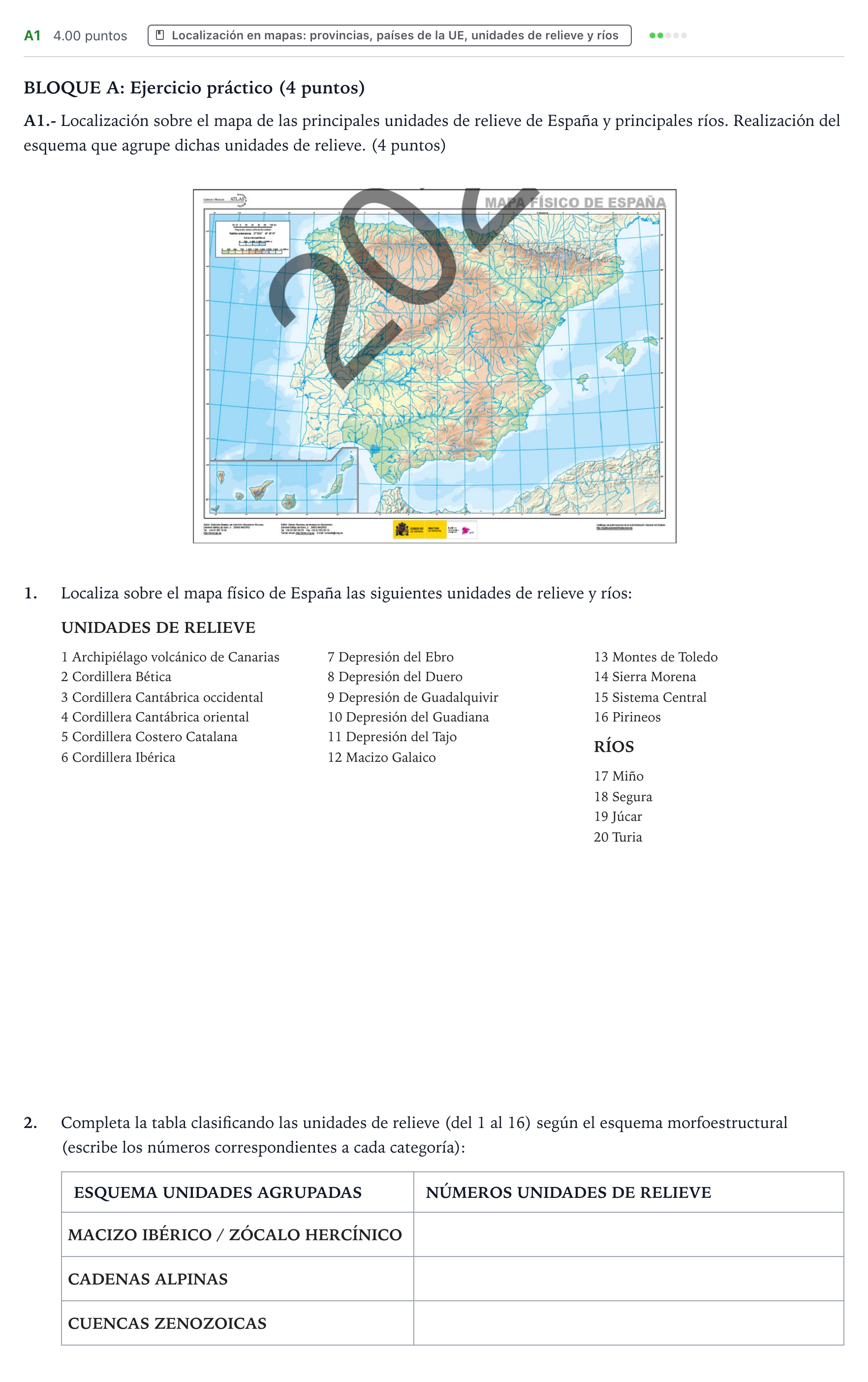 Enunciado: Ejercicio A1 · Geografía PAU País Vasco Ordinaria 2022