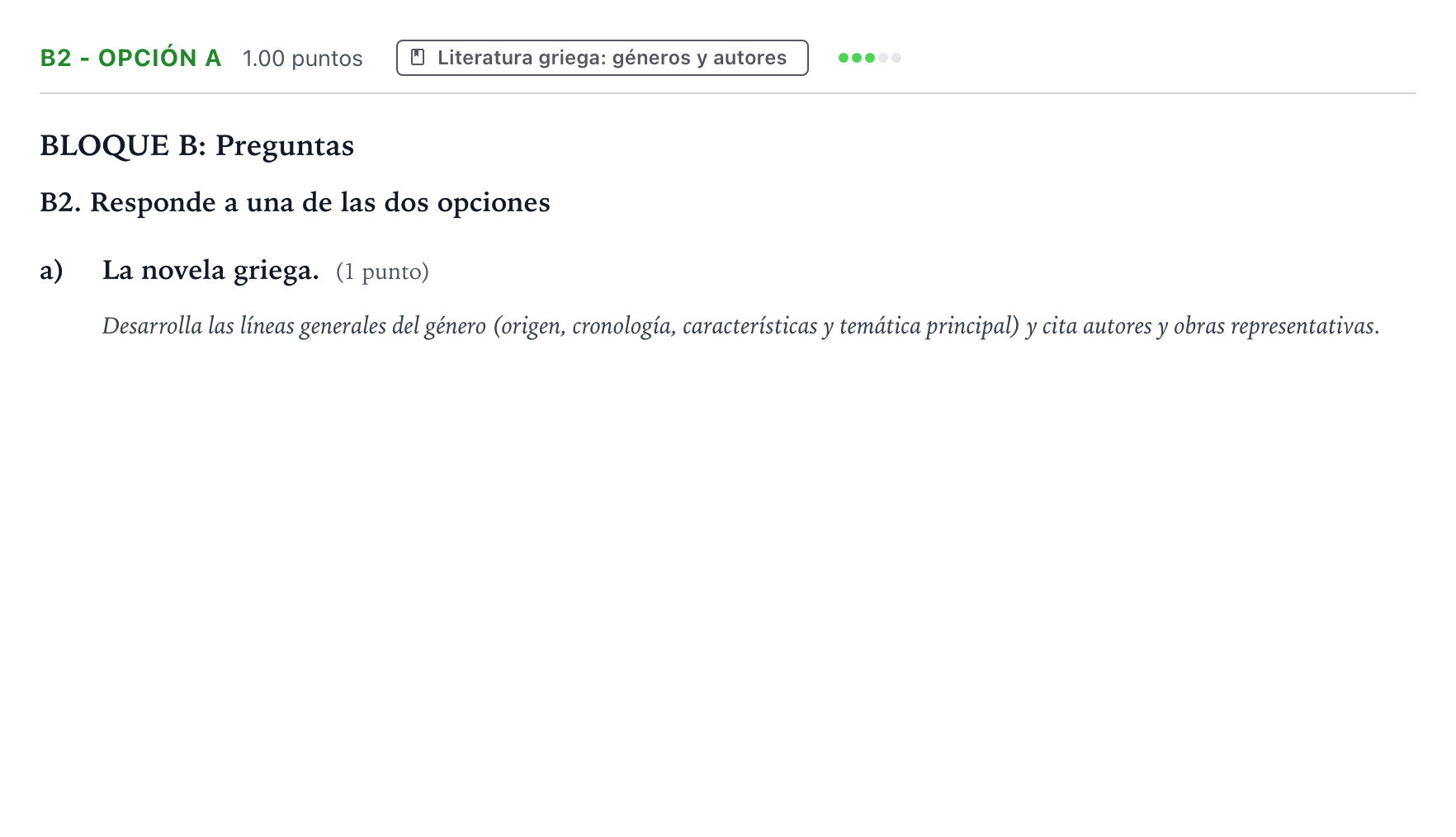 Enunciado: Ejercicio B2 - Opción a · Griego II PAU País Vasco Ordinaria 2022
