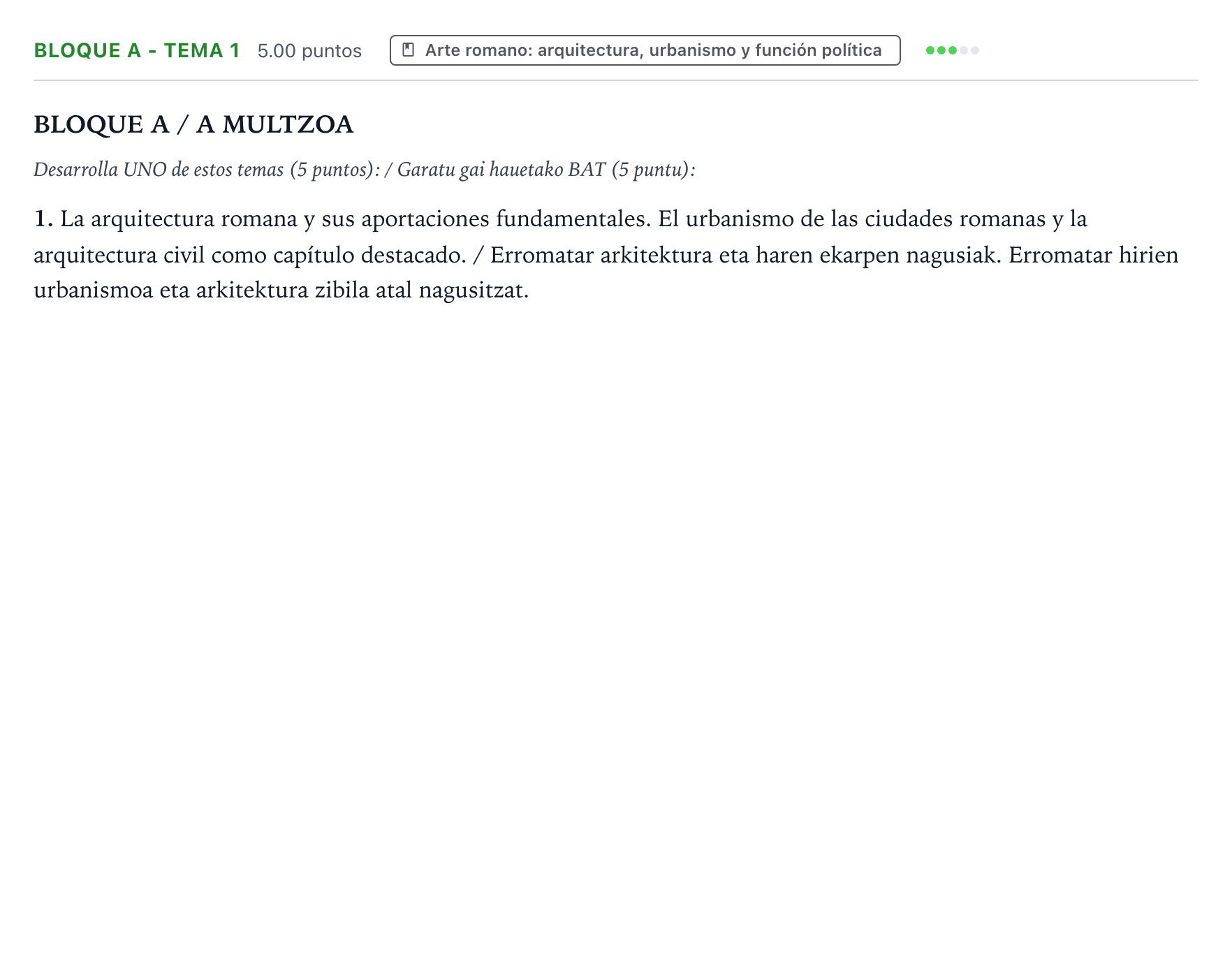 Enunciado: Bloque A - Tema 1 · Historia del Arte PAU País Vasco Ordinaria 2022