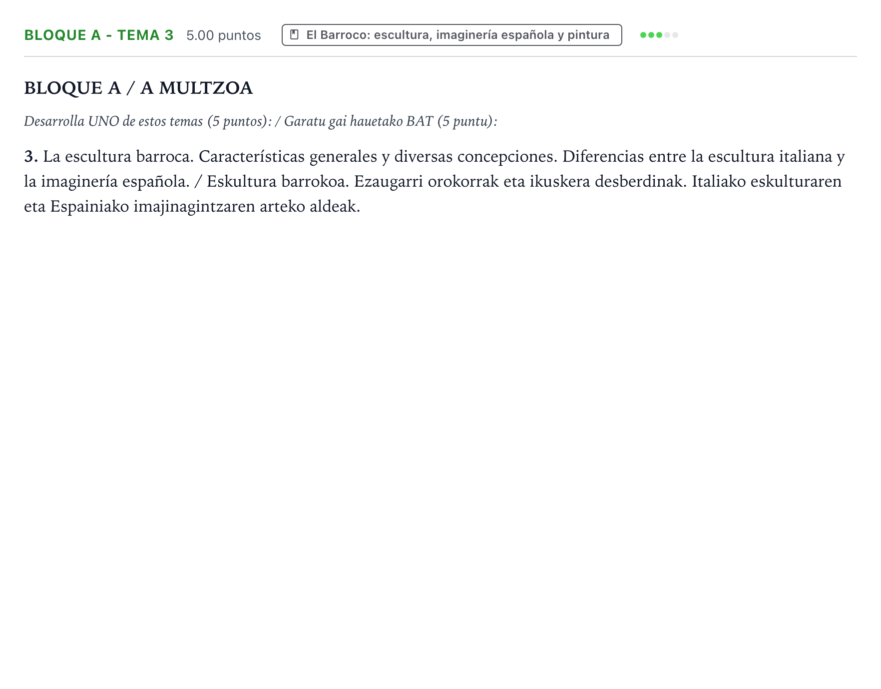 Enunciado: Bloque A - Tema 3 · Historia del Arte PAU País Vasco Ordinaria 2022