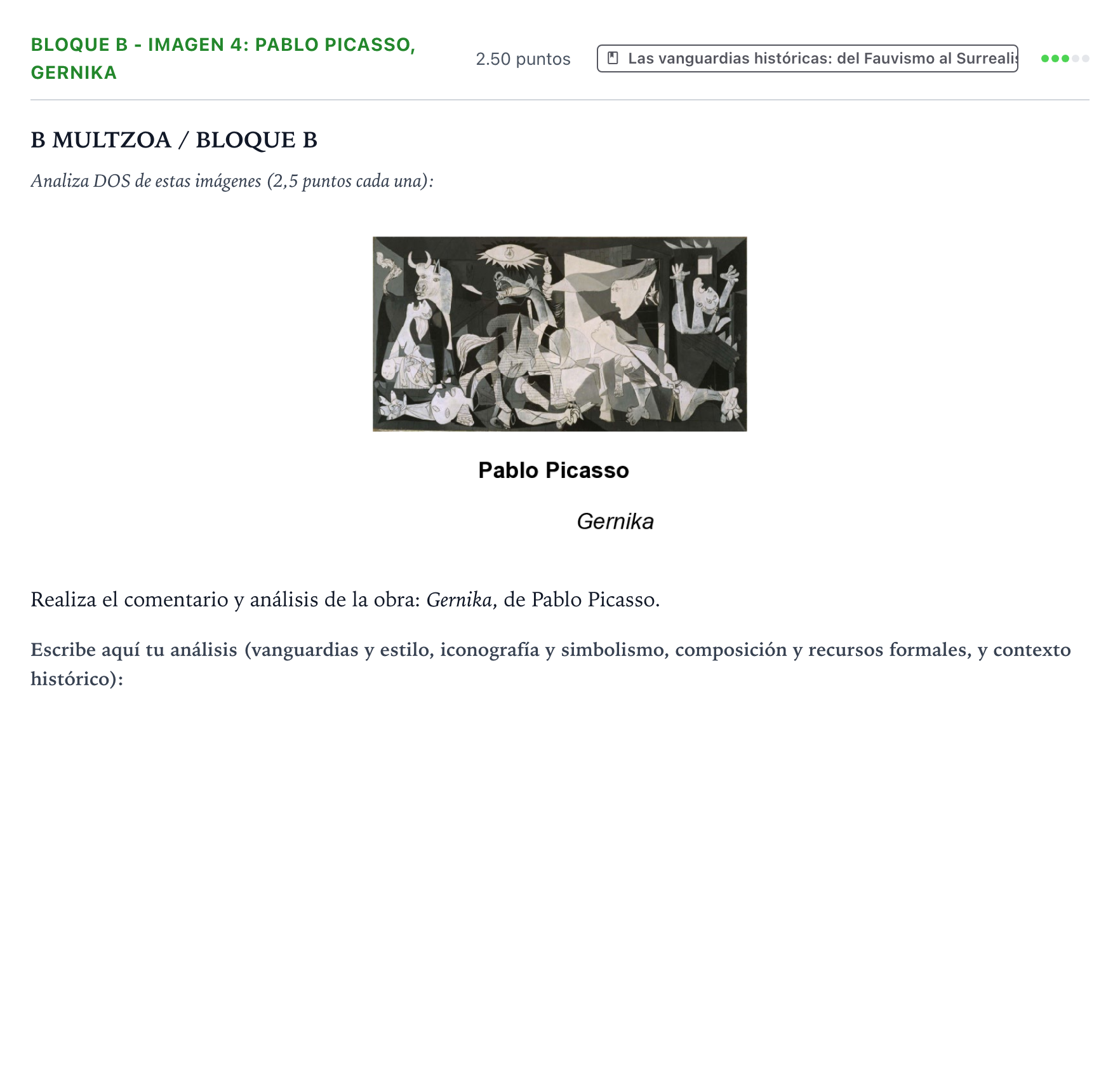 Enunciado: Bloque B - Imagen 4: Pablo Picasso, Gernika · Historia del Arte PAU País Vasco Ordinaria 2022