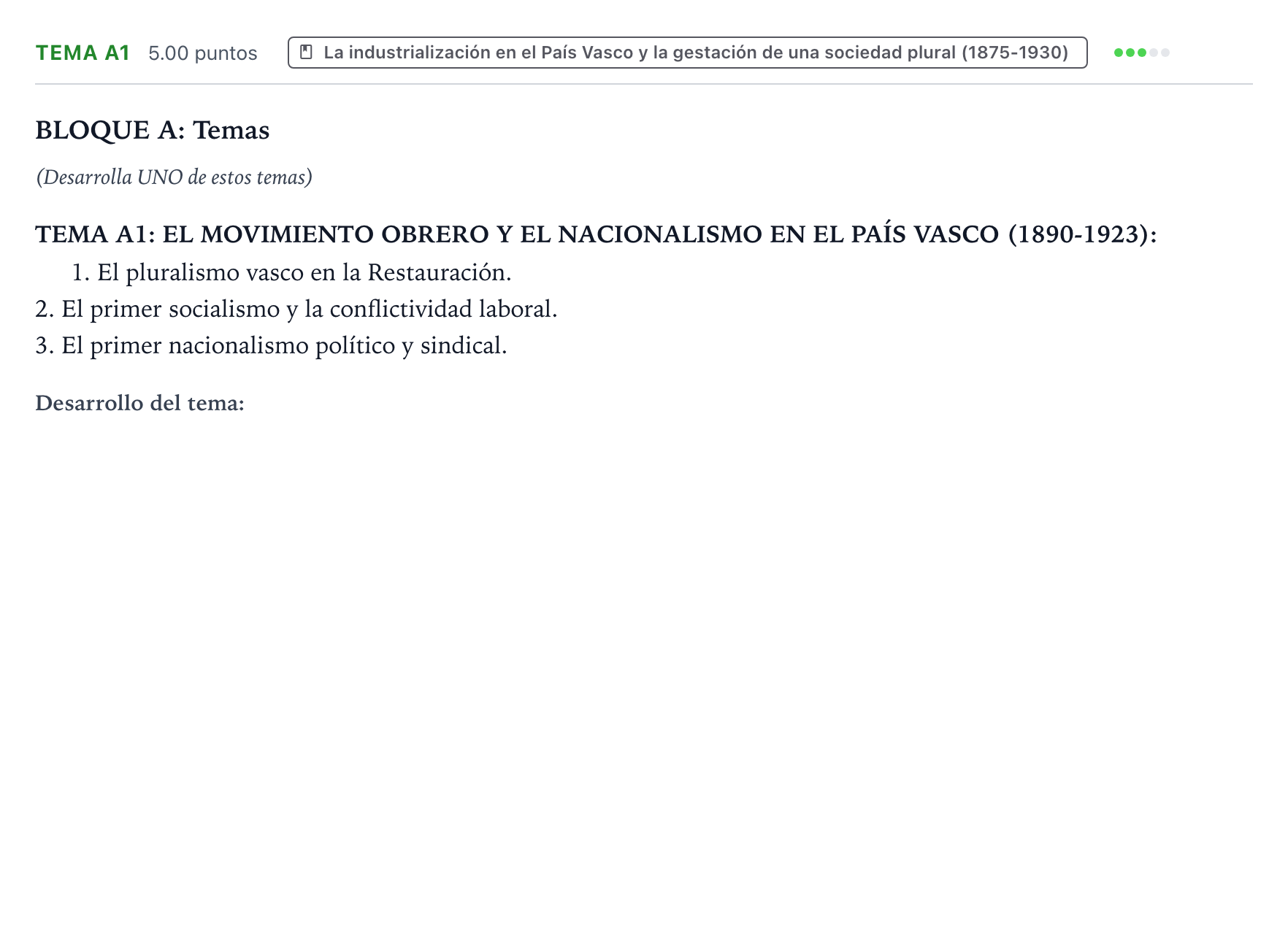 Enunciado: Ejercicio Tema A1 · Historia de España PAU País Vasco Ordinaria 2022