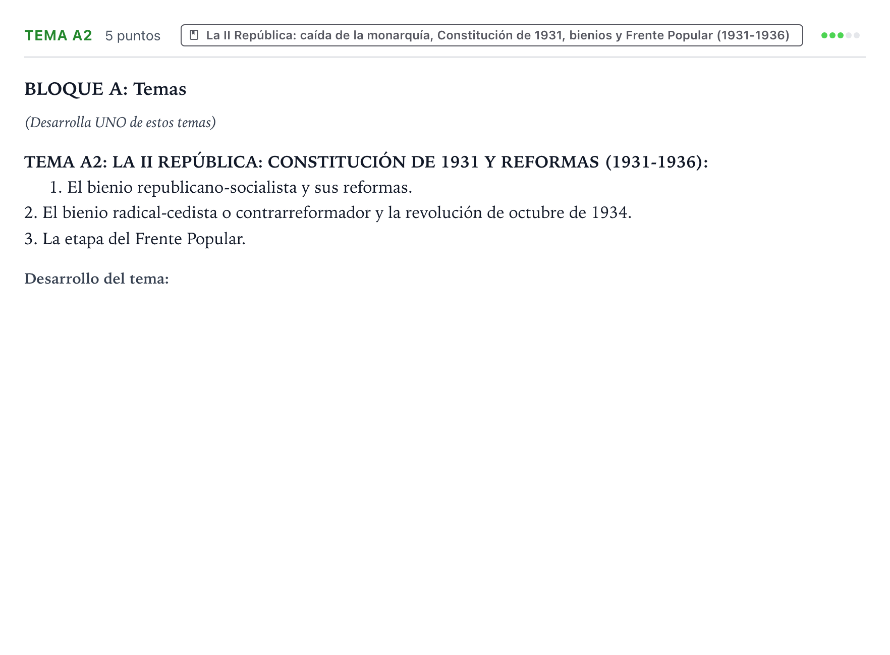 Enunciado: Ejercicio Tema A2 · Historia de España PAU País Vasco Ordinaria 2022