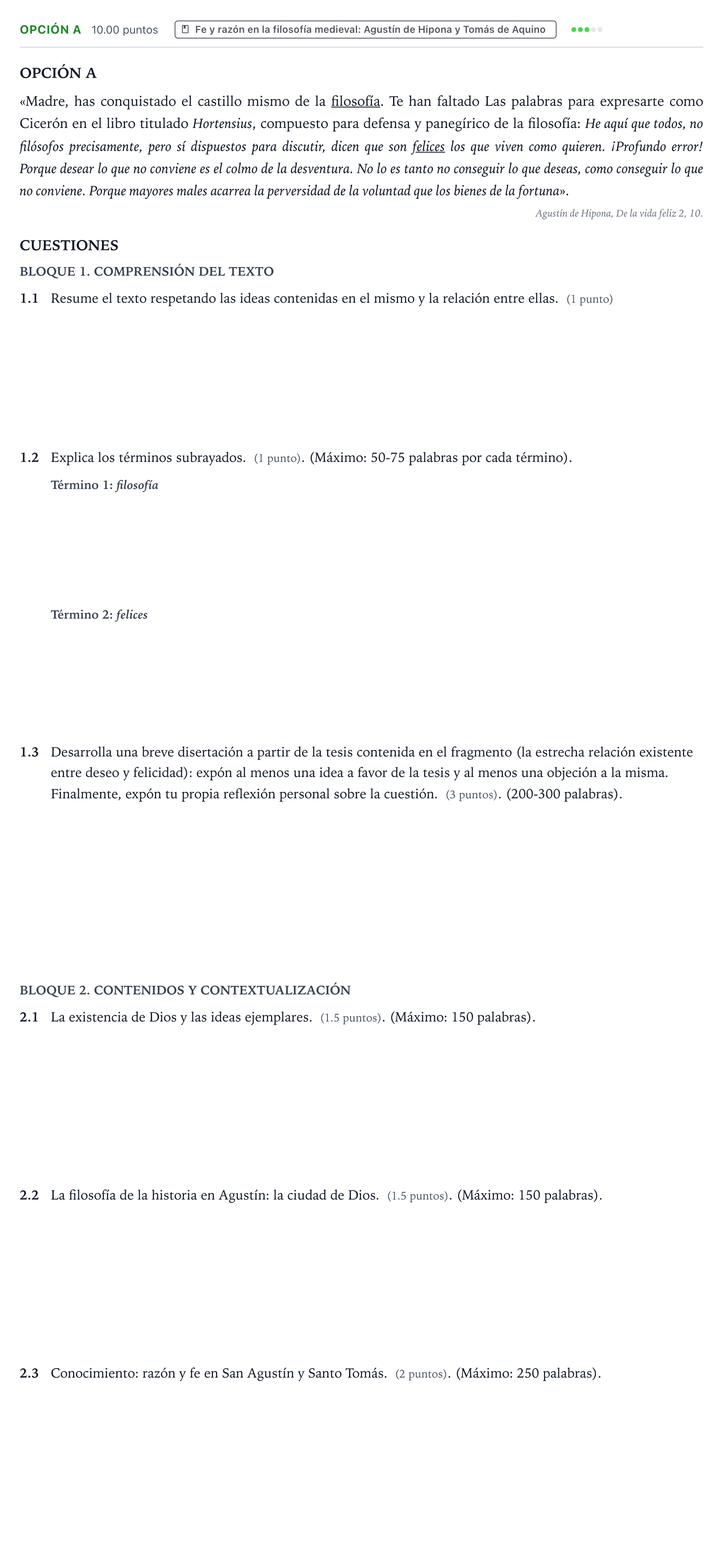Enunciado: Opción A · Historia de la Filosofía PAU País Vasco Ordinaria 2022