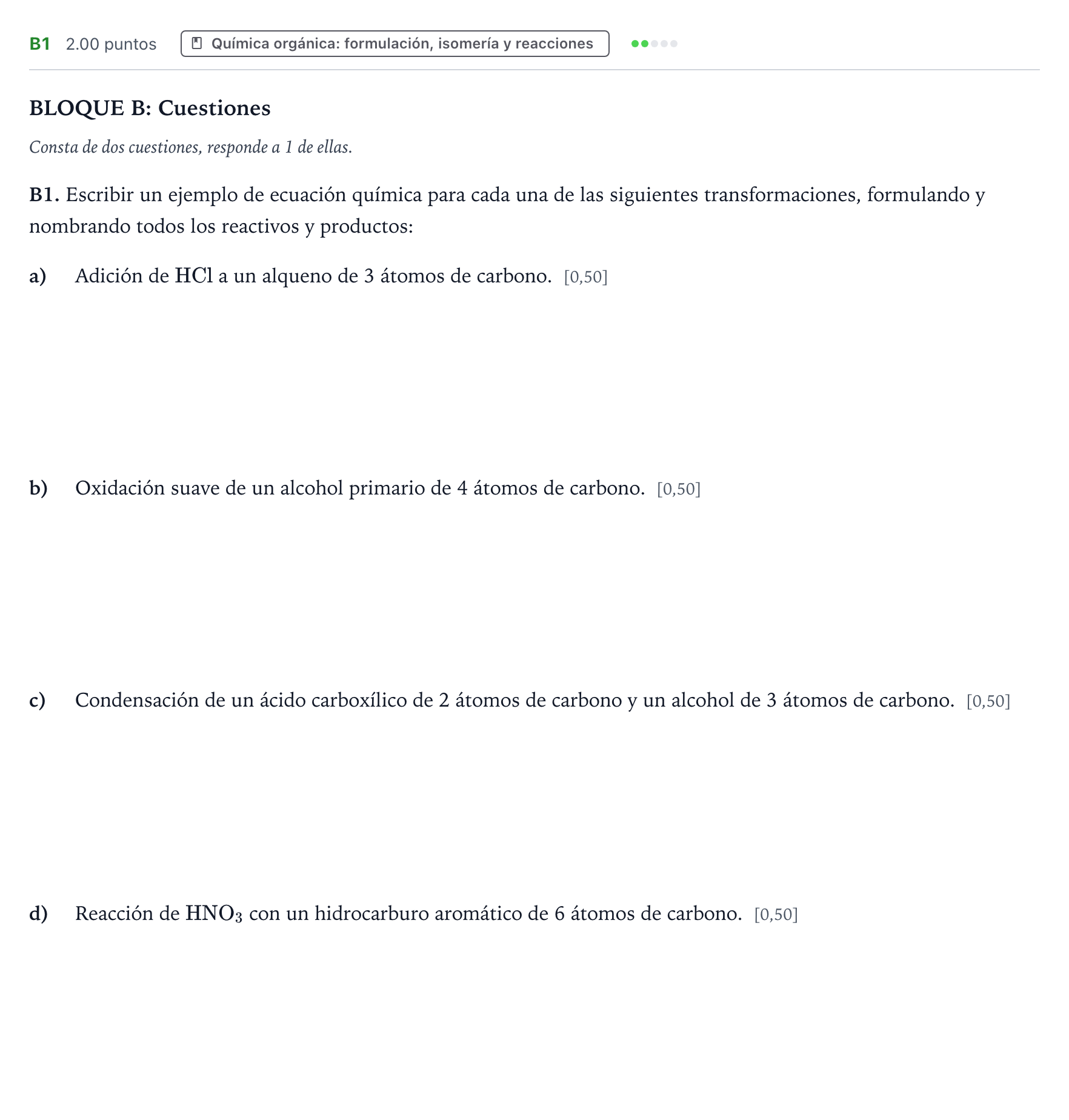 Enunciado: Ejercicio B1 · Química PAU País Vasco Ordinaria 2022
